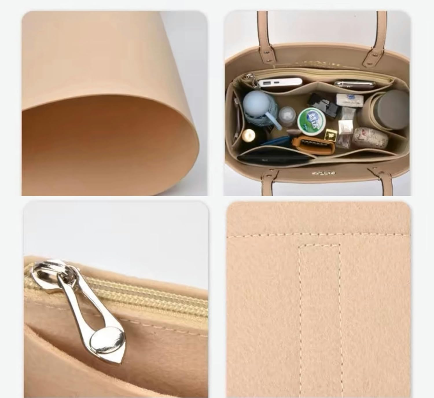 Xoppia Bag Organizer Compatible with Loewe Classic Raffia Basket Bag Felt Insert Liner for Women Tote Handbag. (Style A, Medium) image number 2