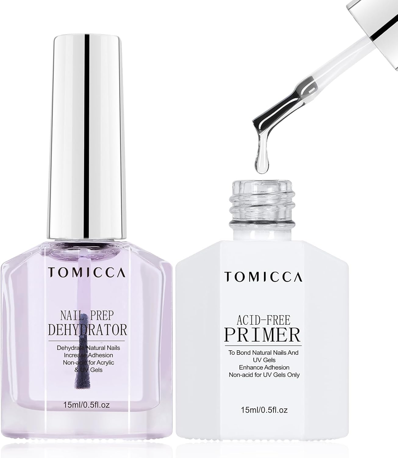 TOMICCA Nail Dehydrator and Primer Set, 2 * 15ML Gel Nail Polish Nail Primer and Nail Dehydrator, Acid Free Superior Protein Bonding, Fast Air Dry for Gel Polish and Acrylic Powder image number 6