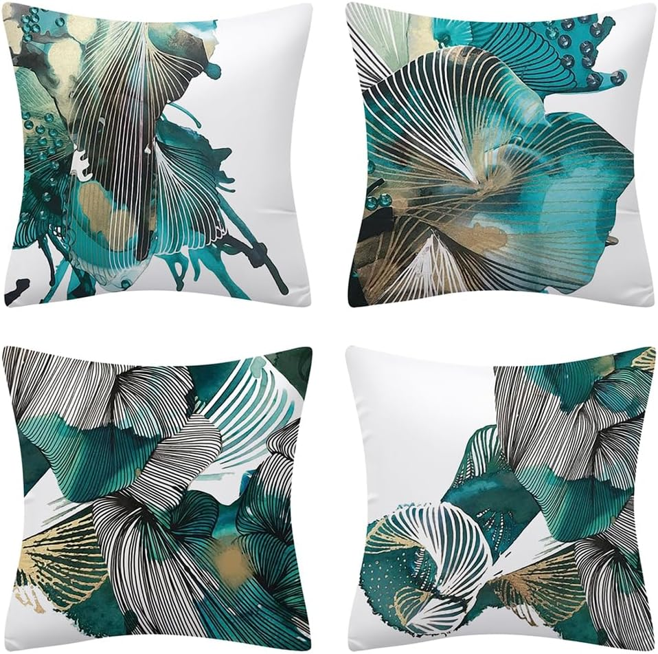 Set of 4 Luxton Boho Mandala Cushion Covers for Home Decoration, Aqua Blue Green Turquoise Cushion Covers Decorative Pillow Covers Square 45X45Cm