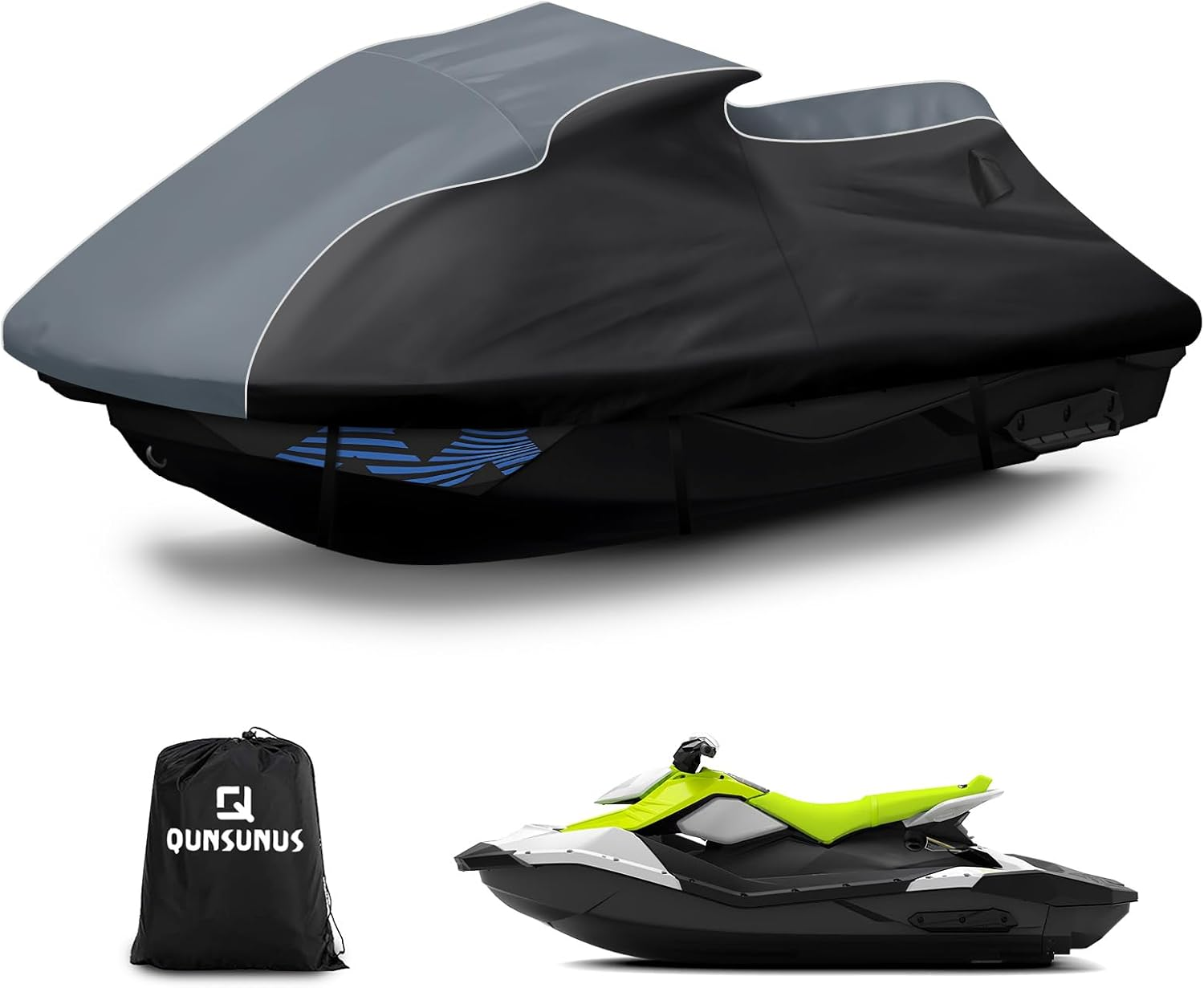 QUNSUNUS Jet Ski Cover for Sea Doo Spark 3Up/Trixx 3Up 2014-2025, Waterproof Covers with Zipper, All Weather Seadoo Cover with Elastic Edge for Wind, Sun, UV and Dust Protection image number 4