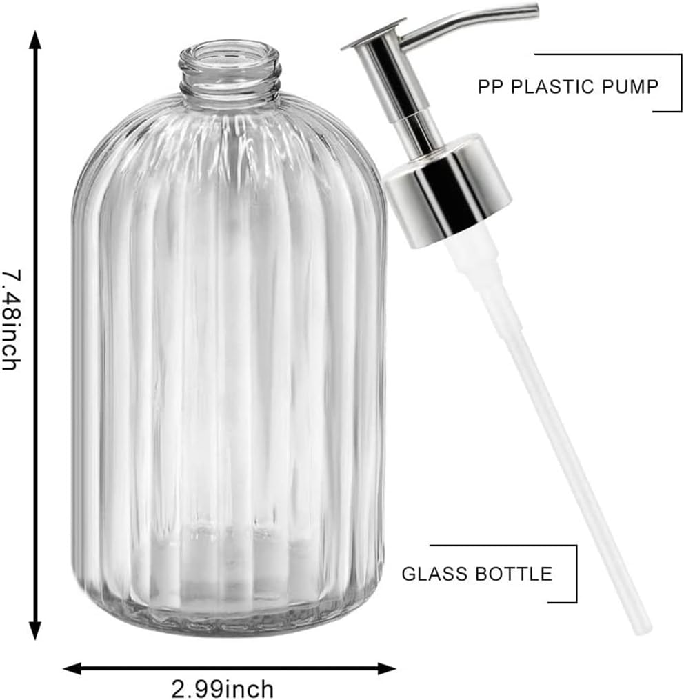 2PC Glass Jar Soap Dispenser - 14Oz Liquid Soap Dispenser, Refillable Liquid Bottle Dispenser, Premium Dispenser for Bathroom, Ideal for Kitchen Dish Soap, Soap, Shampoo Lotion Bottle (Transparent) - Blue image number 2