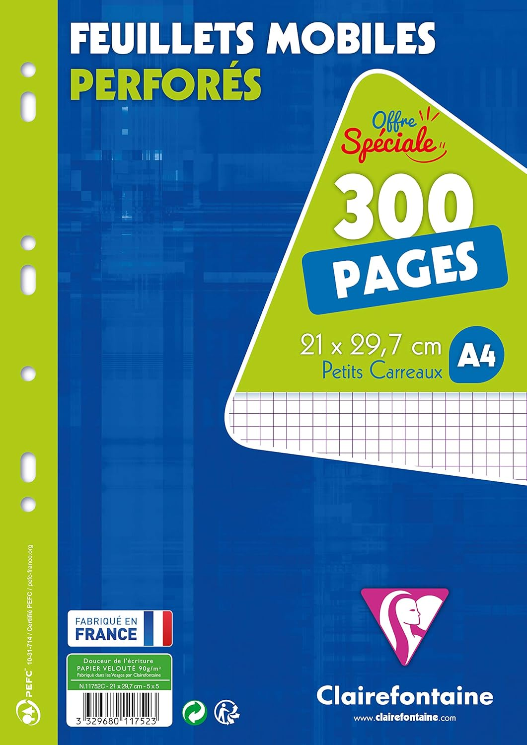 Clairefontaine Ruled Single Sheet, A4, S&eacute;y&egrave;s Ruled - White (Pack of 150 Sheets) image number 1