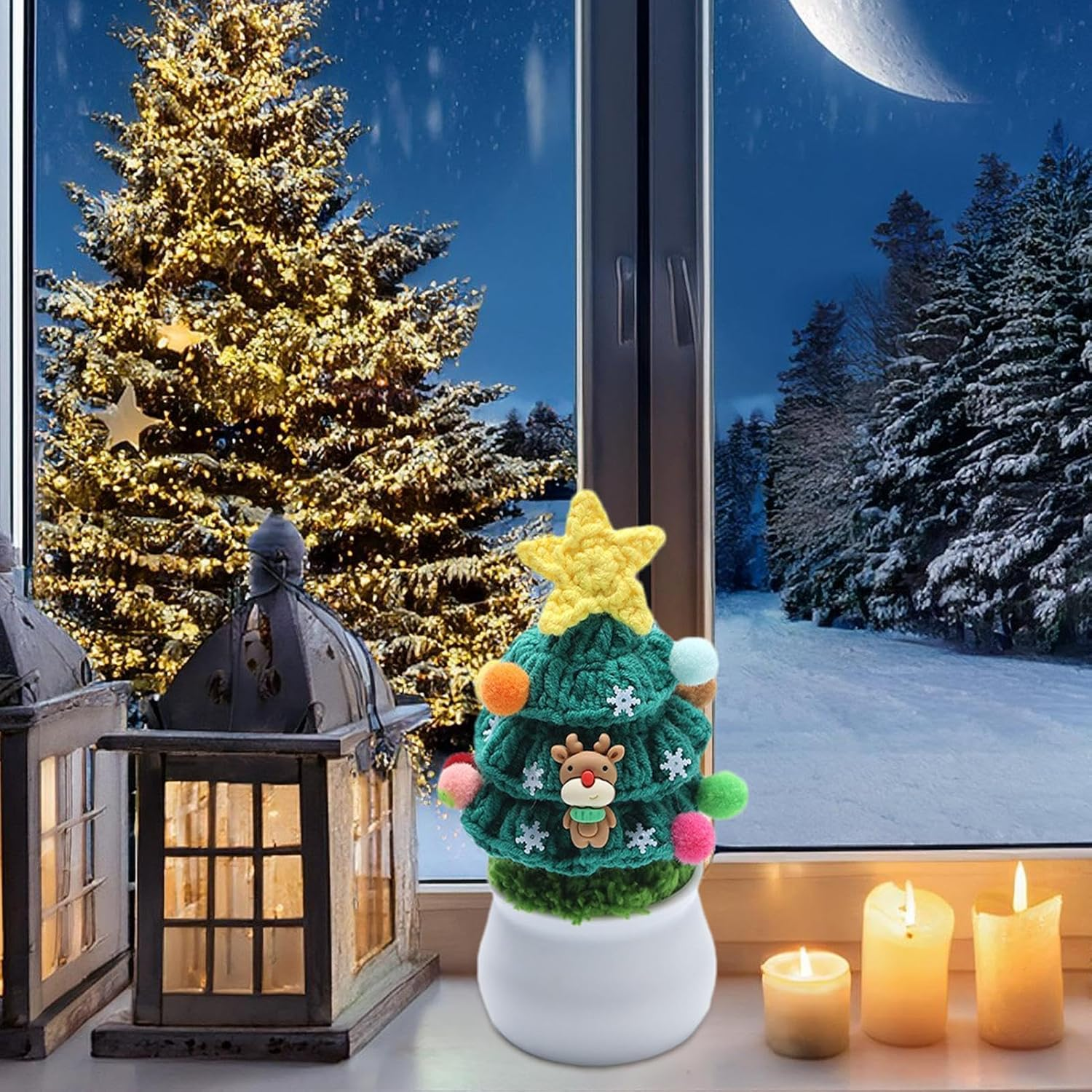 Knitted Christmas Tree Decor | Holiday Tabletop Decoration | Christmas Tree with Pot | Winter Table Decor | Cozy Knitted Tree Decoration | Space Saving Creativity Great for Modern Apartments