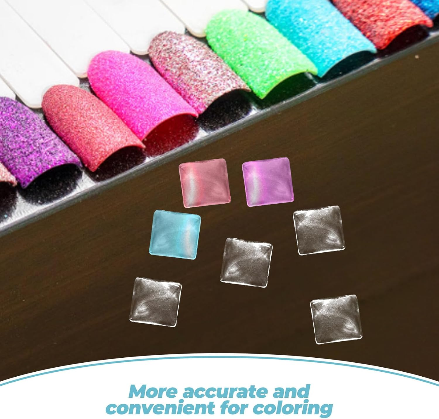 TEHAUX Nail Art Display Rack with 100Pcs Glass Nail Charts Square Manicure Tool for Professional Salon and Diy