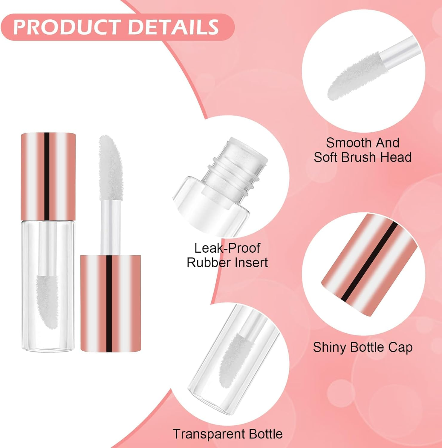 1.3ML Empt Lip Gloss Tube, 52Pack Clear Mini Refillable Balm Bottles Transparent Lipstick Containers for Lip Samples Portable DIY Containers Vials with Lipbrush and Cover for Travel and Home Use image number 5