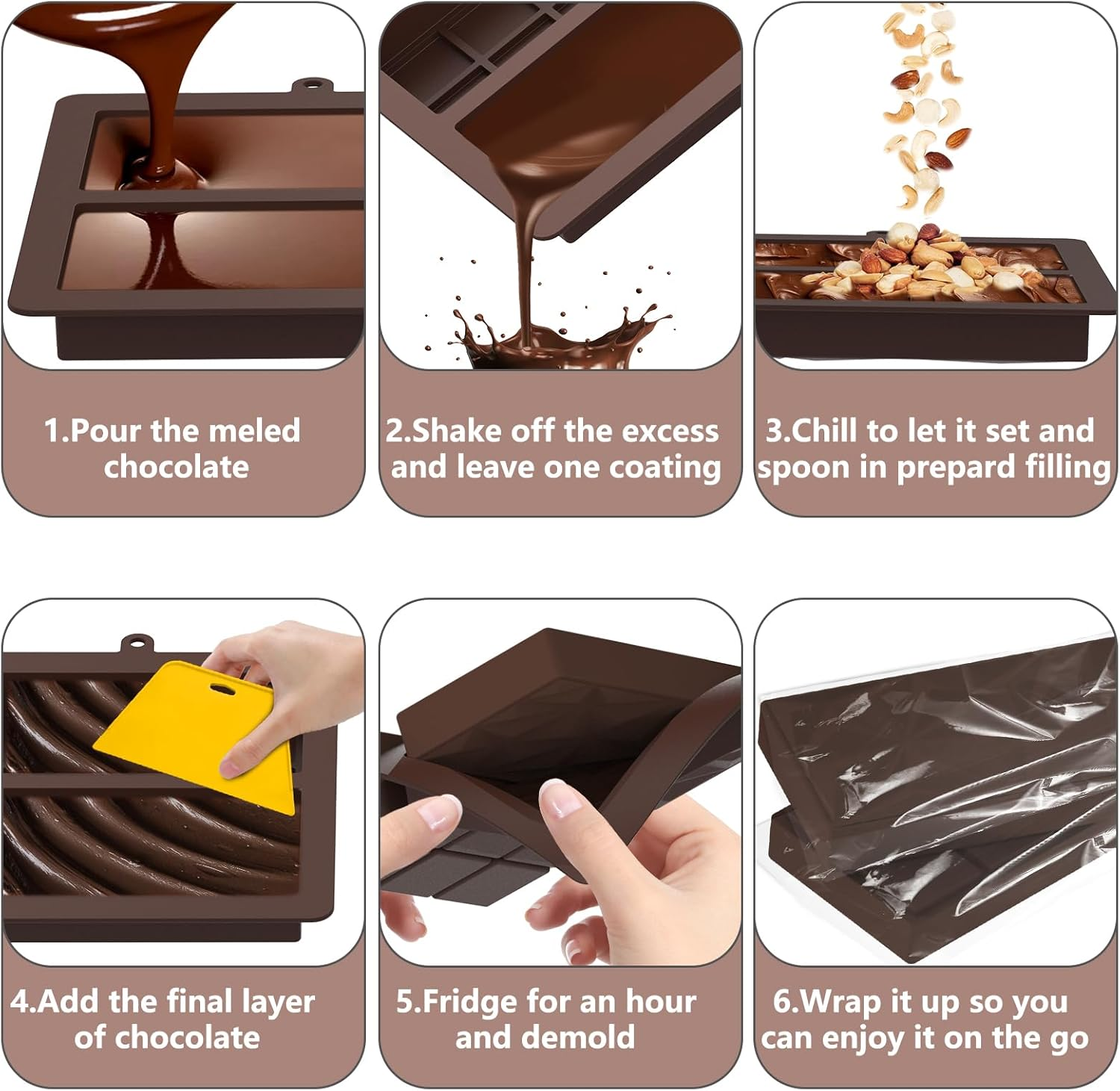 2PCS Chocolate Moulds，Geeric Dubai Deep Chocolate Bar Mold Silicone Deep Upgraded Break Apart Non-Stick Easy Release Chocolate DIY Molds Baking Molds for Wax Melts,Candy,Jell - Nine-In-One image number 6
