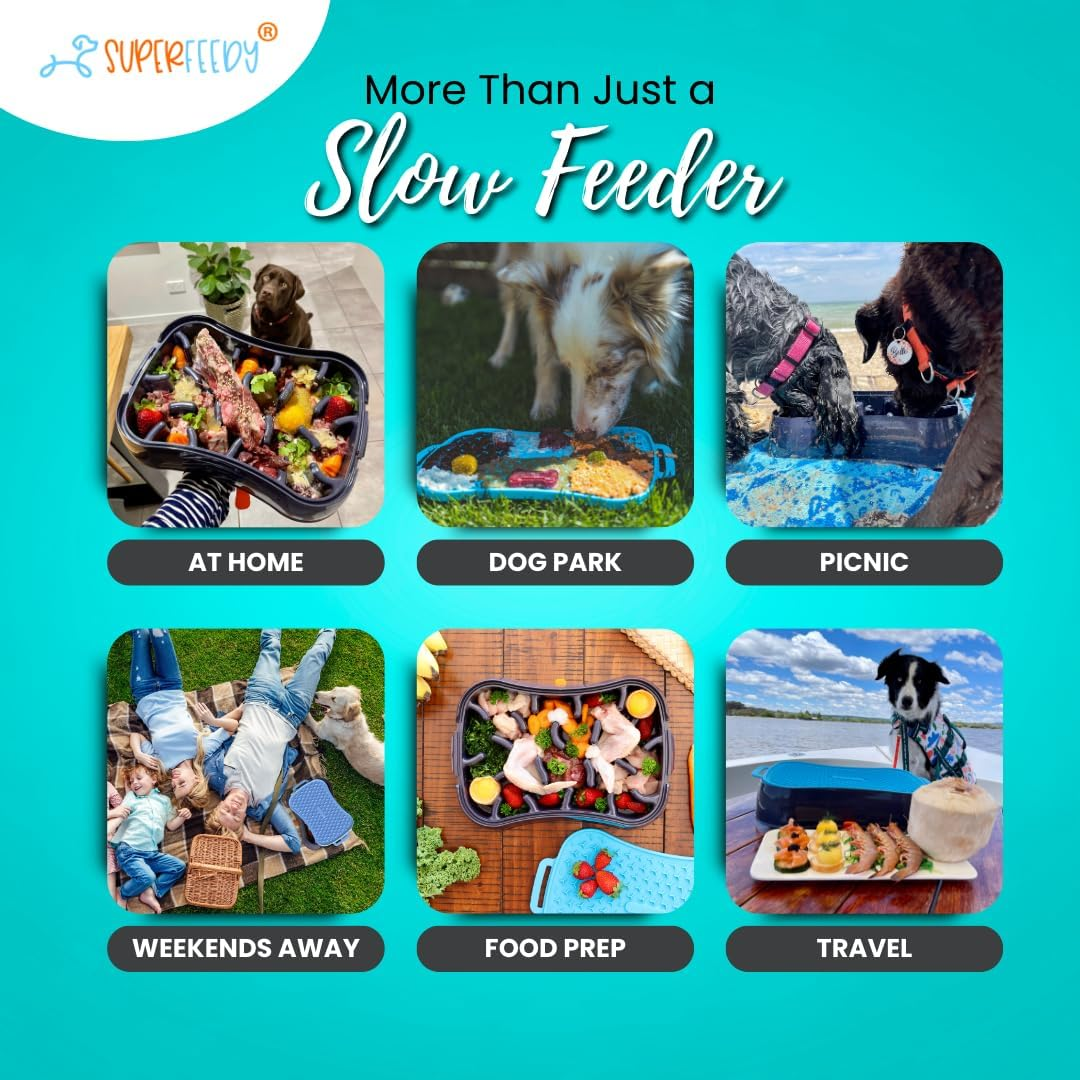 Super Feedy Slow Feeder Dog Bowls & Lick Mat - 4-In-1 Dog Bowl - Dog Slow Eating Bowl - Bpa-Free, Food Grade Silicone Slow Dog Feeding Bowl - Slow Eating Pet Bowl for Fast Eaters - Red-Teal - Red Bowl  Teal Lick Mat image number 4
