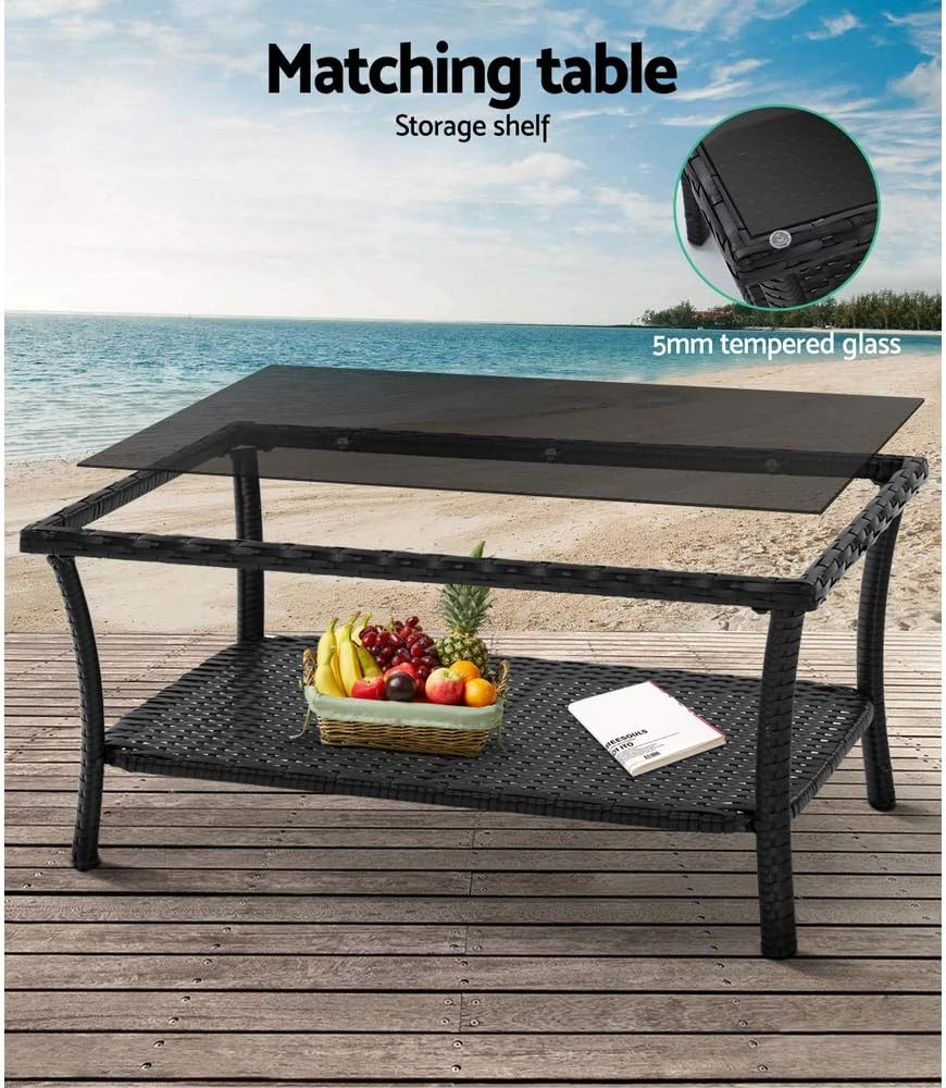 Gardeon 4PCS Outdoor Sofa Set Wicker Harp Chair Table Garden Furniture Black image number 6