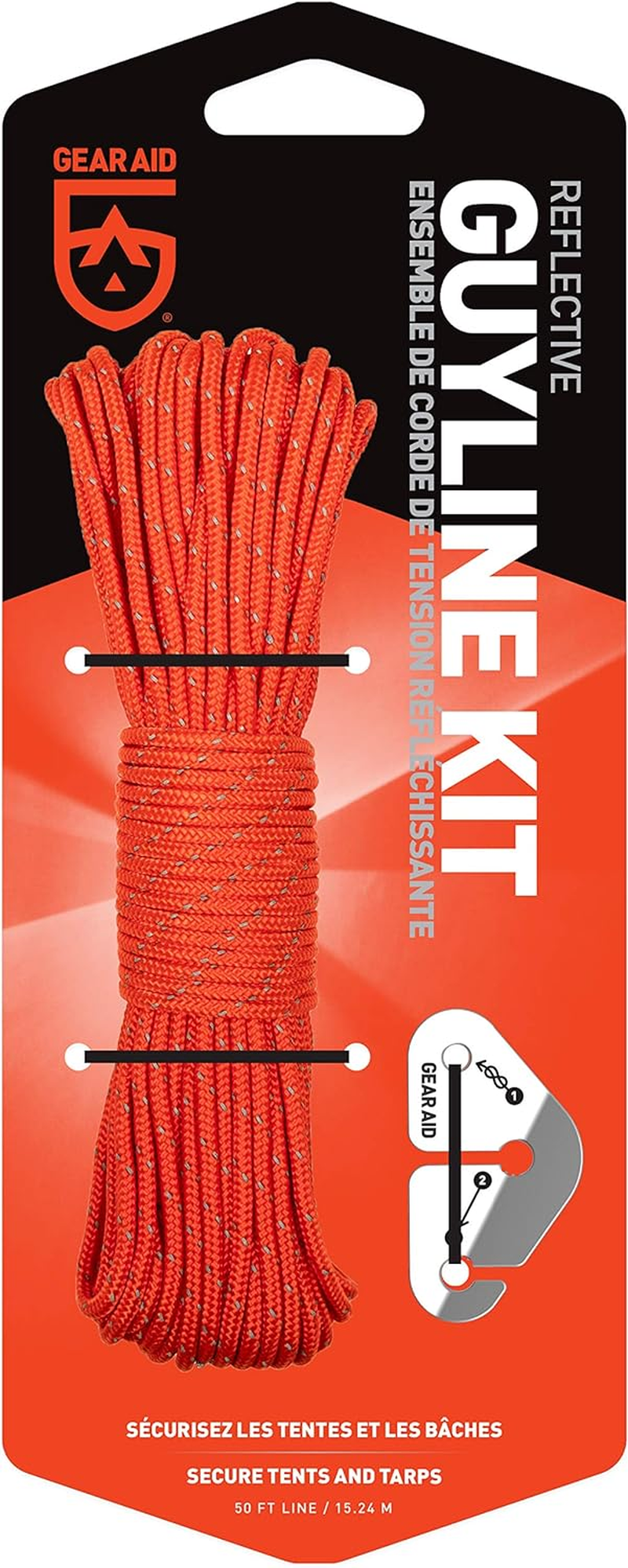 GEAR AID Reflective Guyline Kit with Line Tensioners for Tents and Tarps, 50 Ft, Orange image number 3