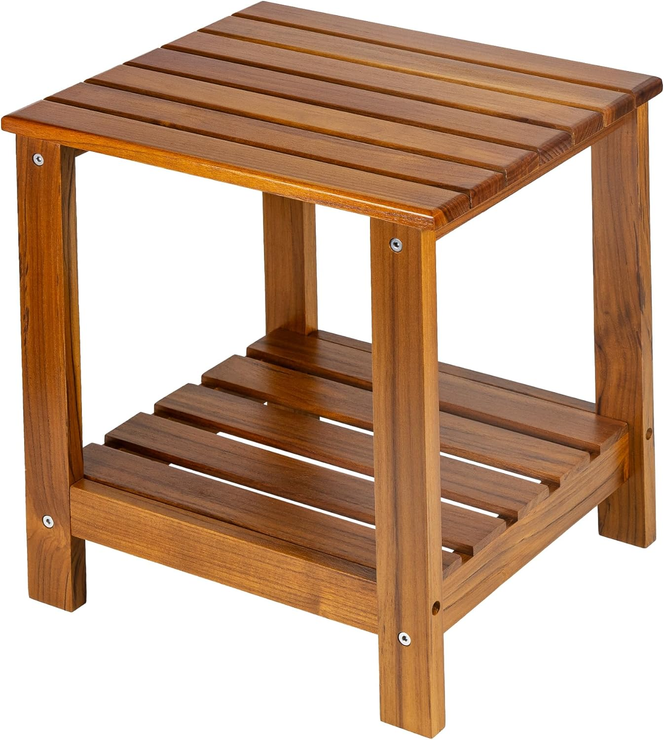Utoplike Teak Side Table Outdoor, Patio End Table Double Layer, Wooden Coffee Accent Tables for Backyard, Garden, Bed, Living Room, Couch image number 3