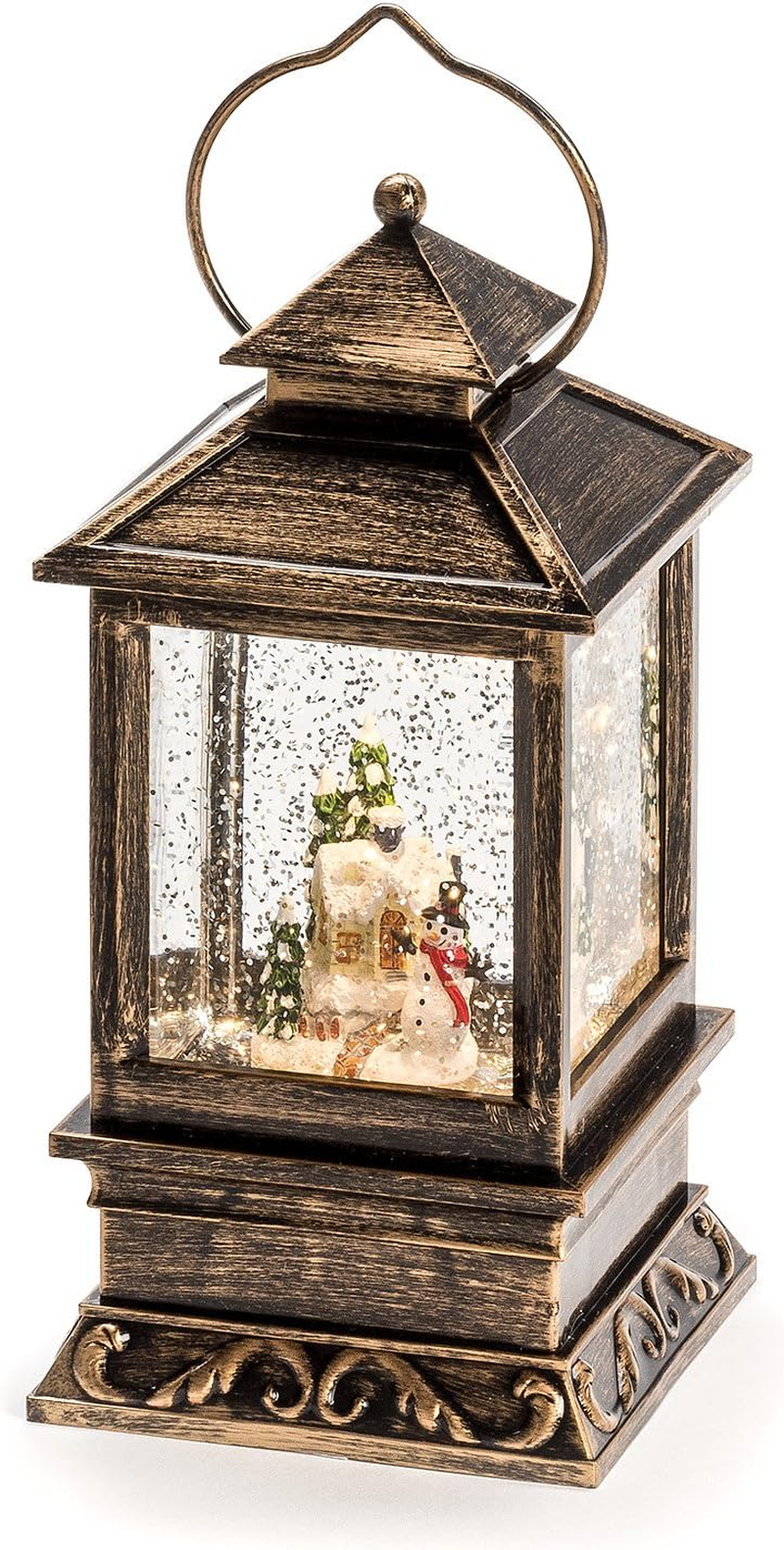 Konstsmide 4365-200 LED Snow Globe Lantern Snowman Family Scene, Water Filled/Water Spinner/Indoor (IP20) with 5 Hour Timer/Battery Operated: 3Xc 1.5V (Excl.)/Christmas Lantern 1 Warm White Diodes