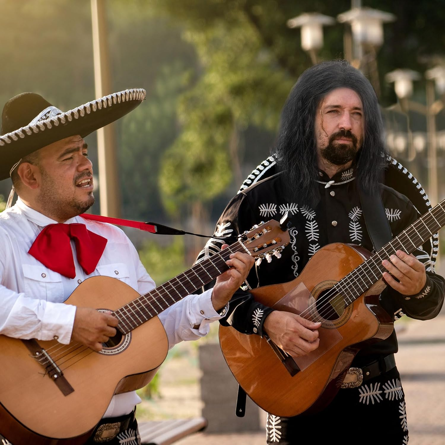 TSHAOUN Mens Long Black Wig, 16Inch Mid Length Mens Curly Hair Wig for Adults, 70S 80S Fancy Dress Party Wigs for Costume Cosplay Halloween (Black) image number 4