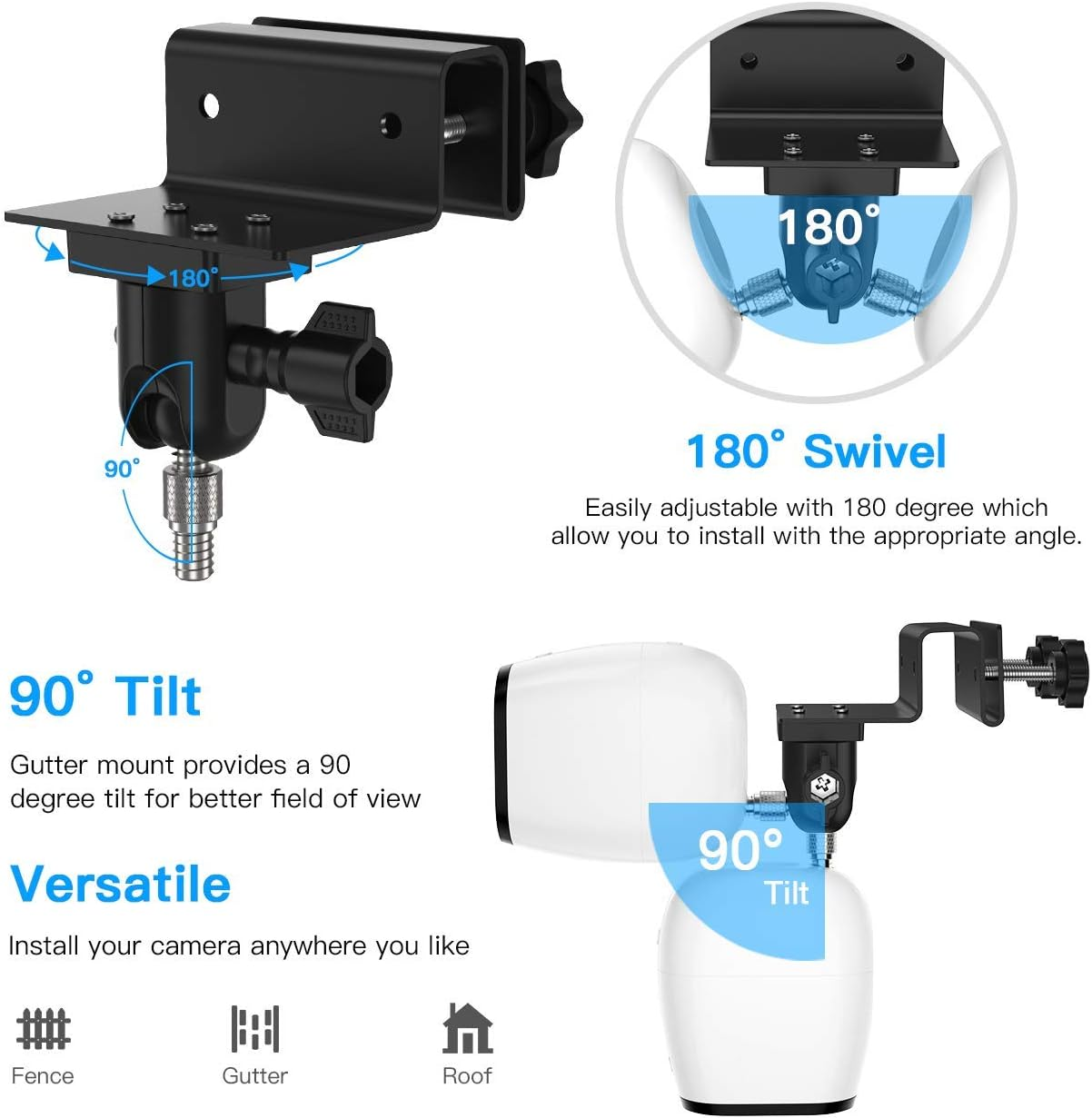 HOLACA Gutter Mount for Arlo Pro3, Arlo Pro 4, Arlo Pro 2, Arlo Ultra/Ultra 2, Arlo Essential, Eufycam 2/ 2C/ E Camera Weatherproof Arlo Accessories Outdoor Mount(1 Pack, Black) - Black image number 5