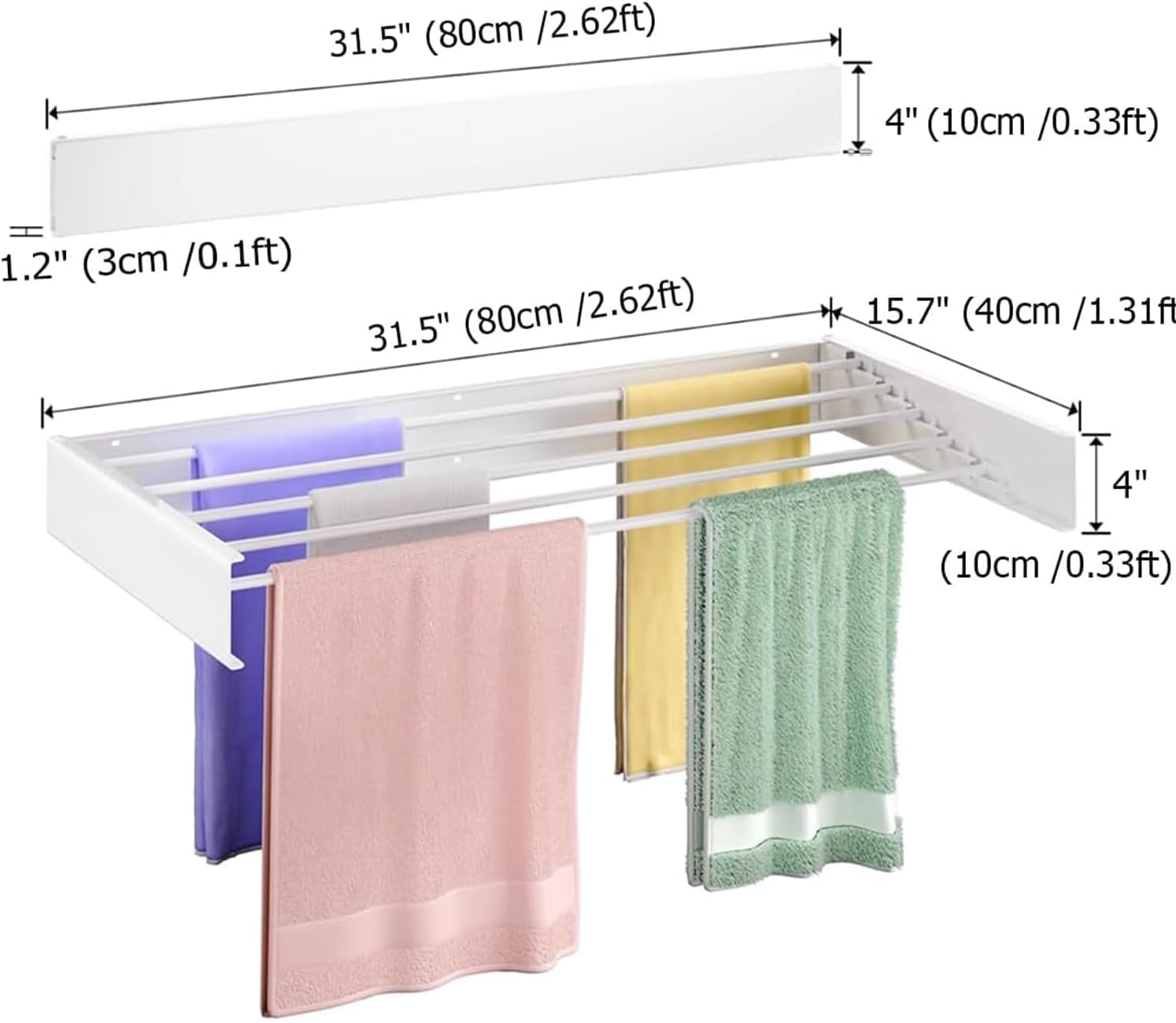 Vellaluna Clothes Drying Rack,Wall Mounted Drying Rack,Collapsible Drying Racks for Laundry,Clothes Hanger Rack Foldable,Clothing Rack,Retractable,Folding Dryer Rack,Wall Hanging Rack (White)