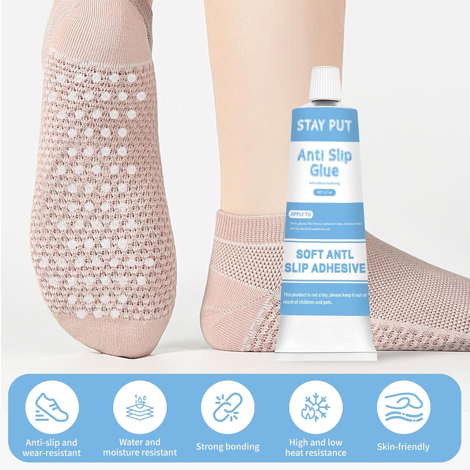 TBTFW anti Slip Sock Fabric 1.77Oz, Fabric Paint for Non-Slip Socks, Transparent Waterproof Dimensional Fabric Paint, Suitable for Socks, Foot Mats, and Blankets to Prevent Slipping image number 1
