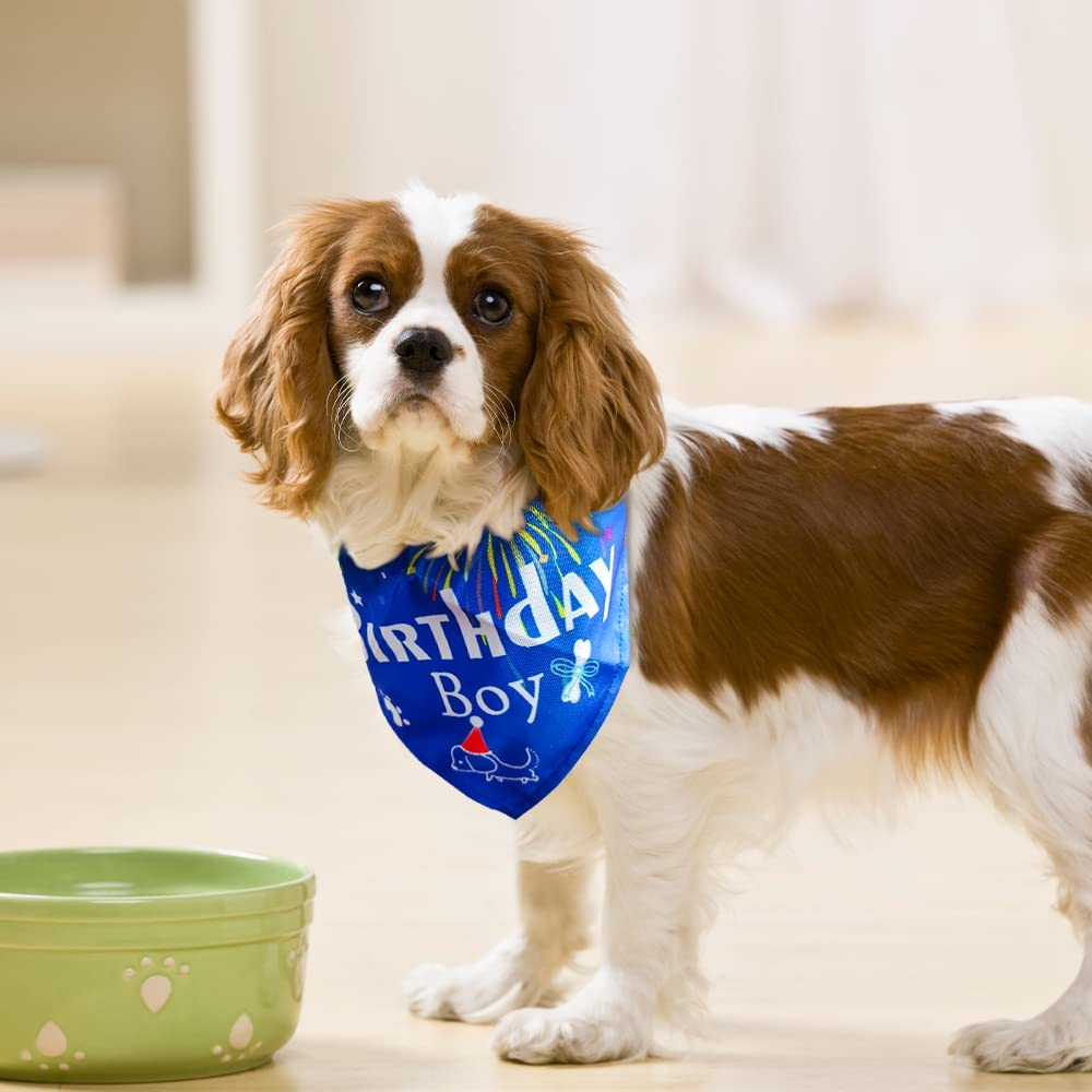 Dog Birthday Bandana Large Breed, Soft Dog Triangle Scarf Bib Accessories, Washable Adjustable Pet Kerchief, Party Supplies for Small Medium Cats Pets (Blue)