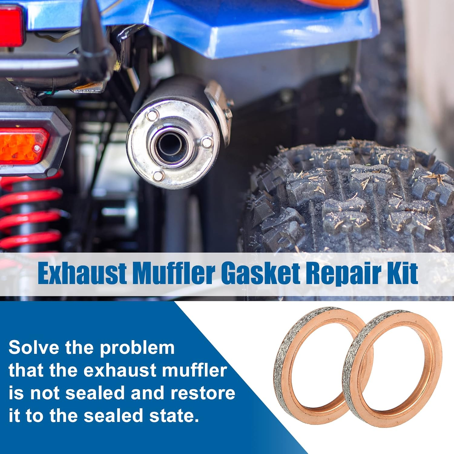 X AUTOHAUX 2 Pcs Exhaust Pipe Muffler Silencer Gasket Kit Copper Gaskets for Yamaha Rhino 660 YXR660F 4X4 2004-2007 Metal