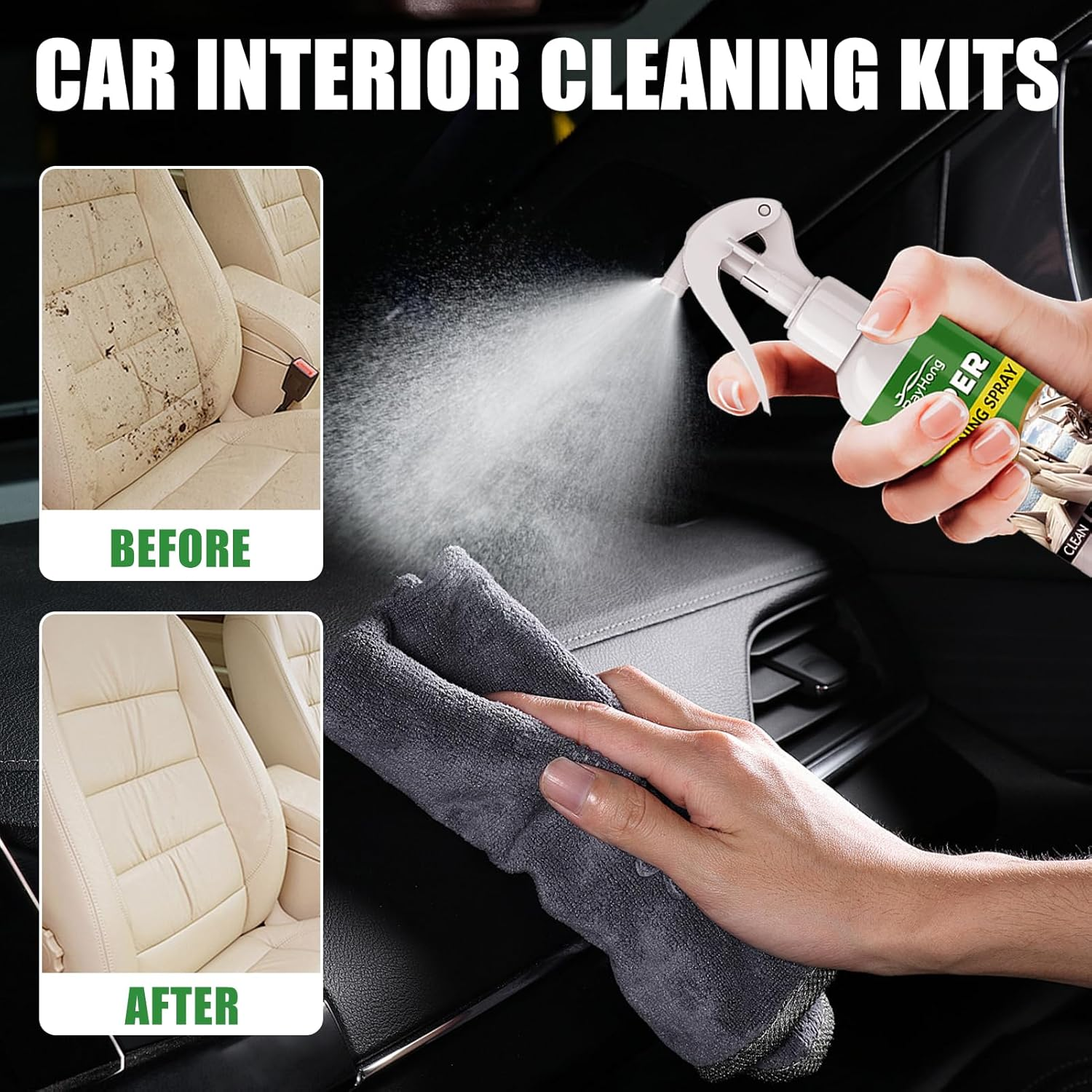120 Ml Car Interior Cleaner Spray + 2 X Upholstery Brush + Microfibre Cloth Upholstery Cleaner Car Care Set for Leather, Plastic, Rubber & Textiles Ideal for Car Interior Cleaning & Car Detailing image number 3