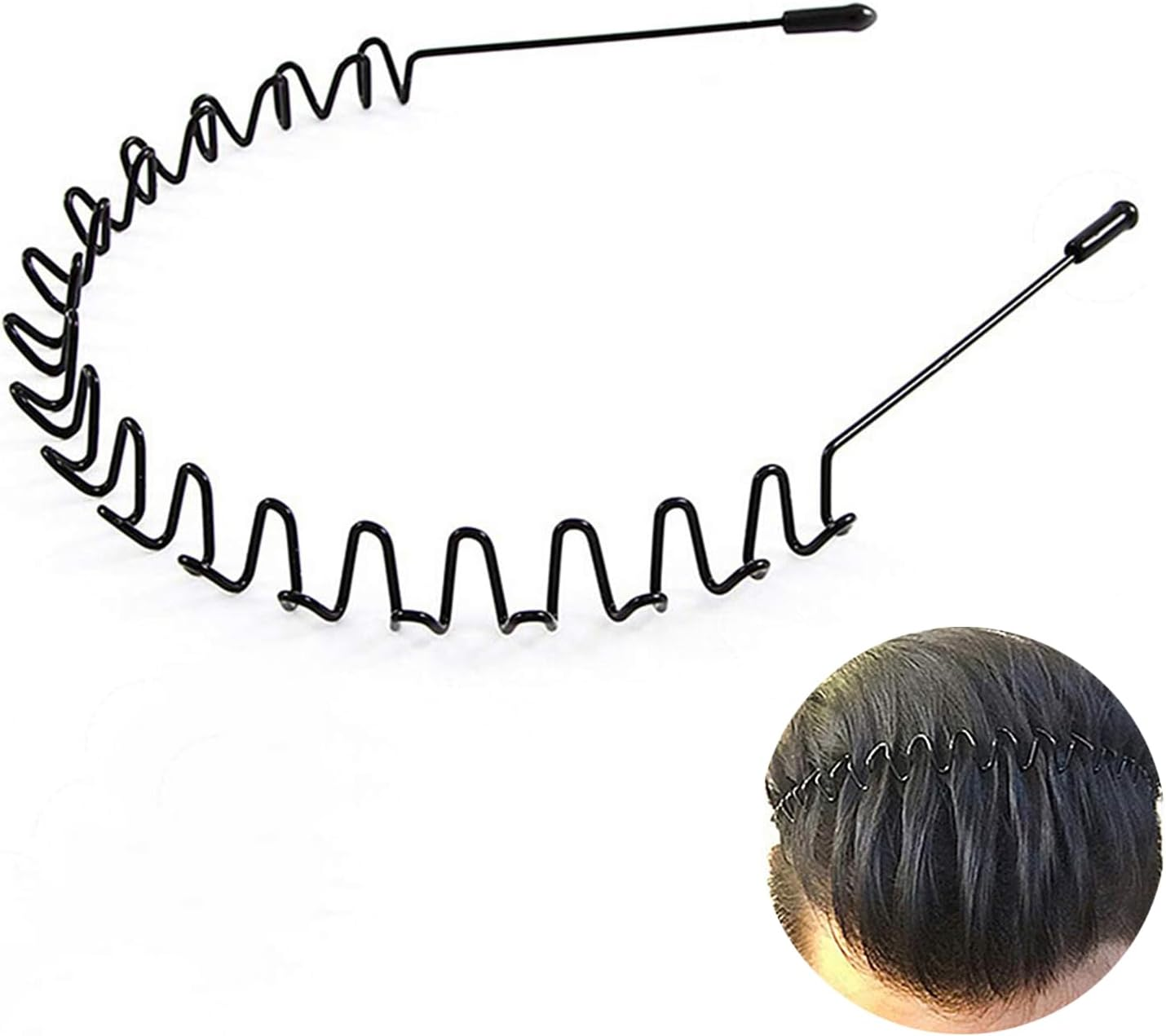 Hair Band, Metal Hair Bands for Men Women, Black Wavy Hair Bands, Spring Outdoor Sports Headbands, Unisex Hair Bands Accessories, Simple Elastic Headwear image number 2