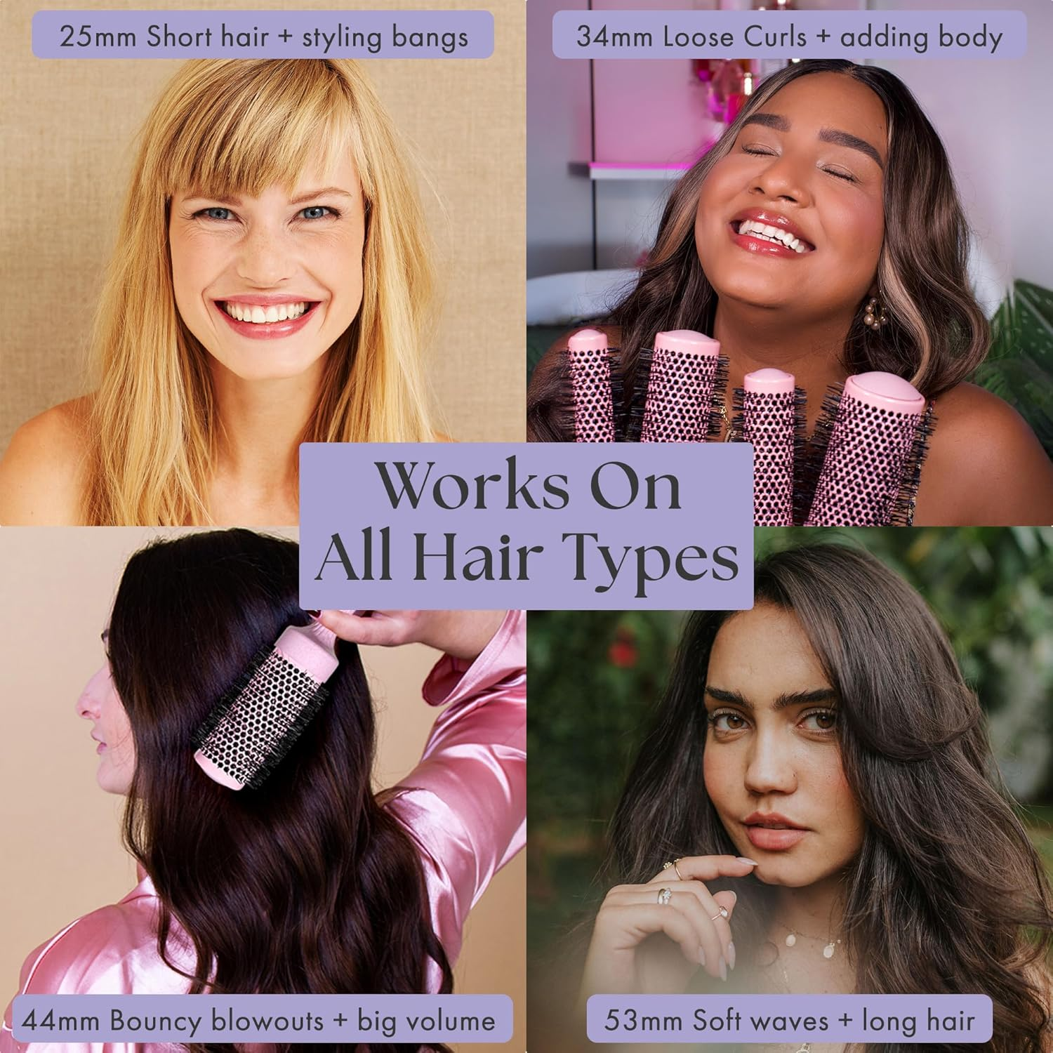 Lily England round Brush Set for Women - round Barrel Hairbrush for Blow Drying - Blow Dry Brush - the Ultimate Gift Set for Her by (Pink) image number 5