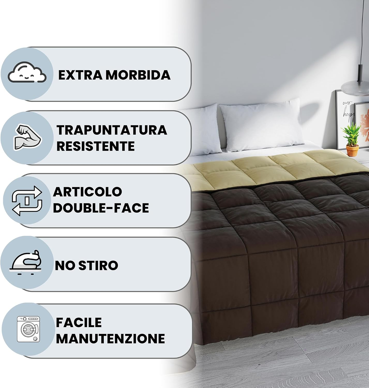 Italian Bed Linen Winter Quilt Elegant,260 X 260 Cm,Brown/Cream image number 6