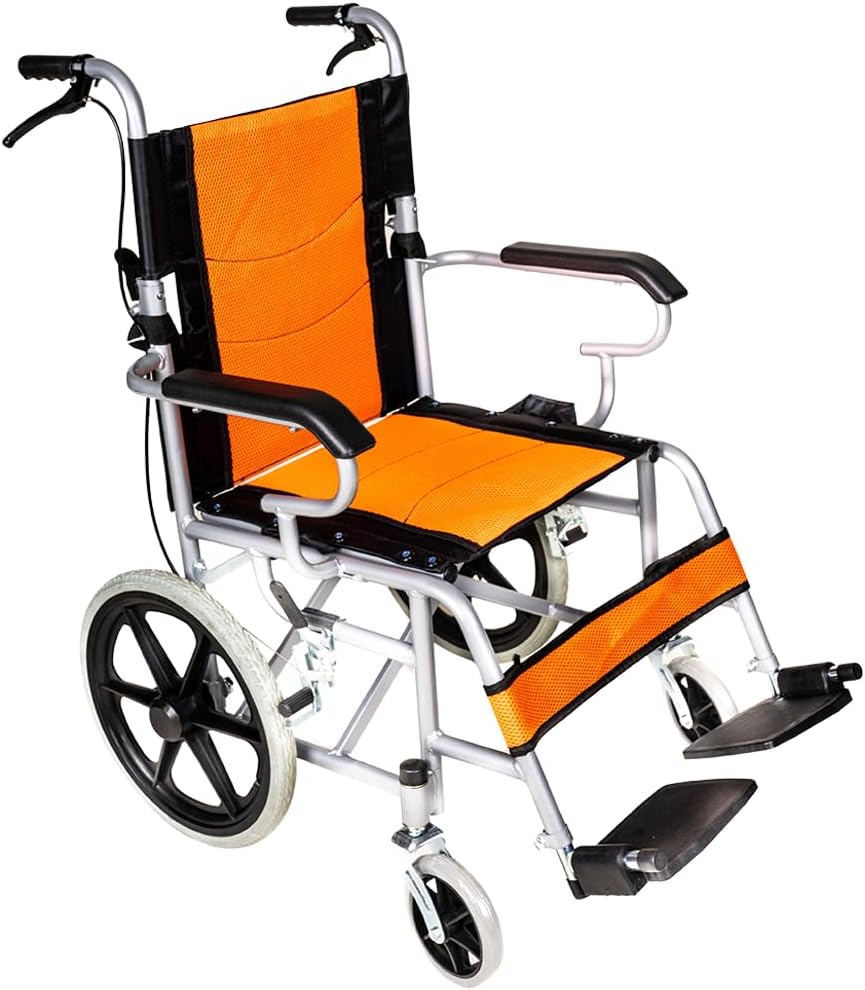 PORIYA 16" Lightweight Foldable Wheelchair with Park Brakes and Soft Comfort Features &ndash; Ideal for Elderly and Disabled Users! (BLACK)