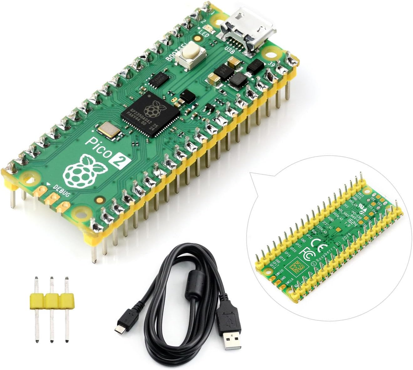 Waveshare Raspberry-Pi-Pico-2-M, Compatible with Raspberry Pi Pico 2 Microcontroller Board, Based on Official RP2350 Chip, Dual-Core & Dual-Architecture Design, 3 Items,Yellow Needle Arrangement image number 2