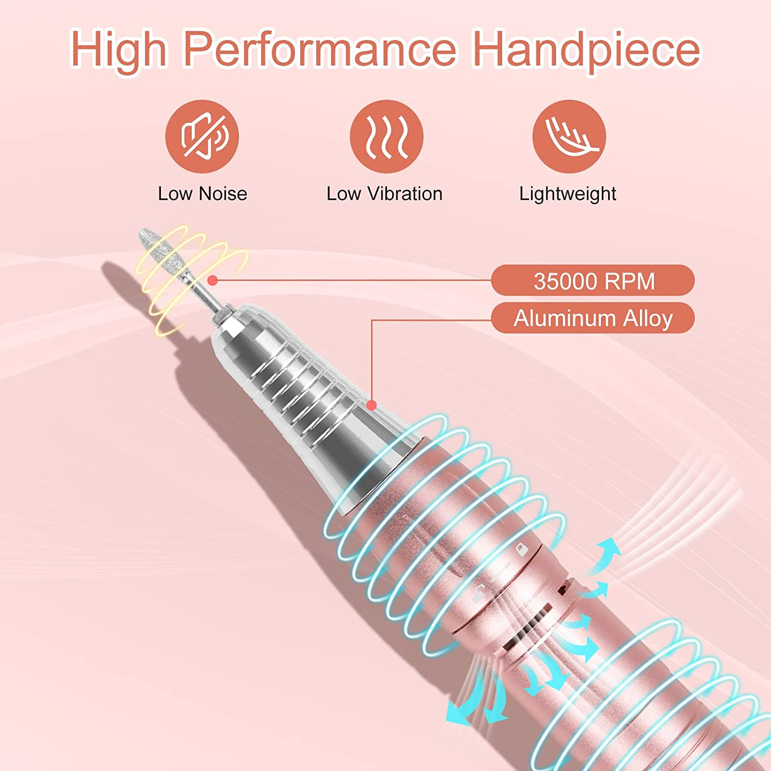 Madenia Professional Rechargeable 35000 Rpm Nail Drill Machine, Portable Electric Nail File E File for Acrylic Gel Nails, Manicure Pedicure Polishing Tools with Display Screen, Pink image number 1