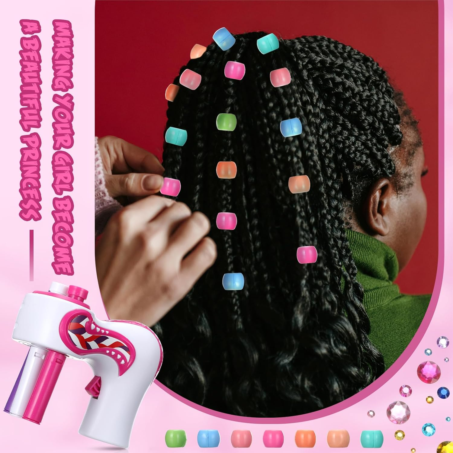 Lasnten Automatic Hair Braider Machine Electric Hair Braiding Tools DIY Styling Kit with Self Adhesive Gems and Jewelry Beads Salon Styling Tool Accessories for Women Makeup Vanity Set image number 1