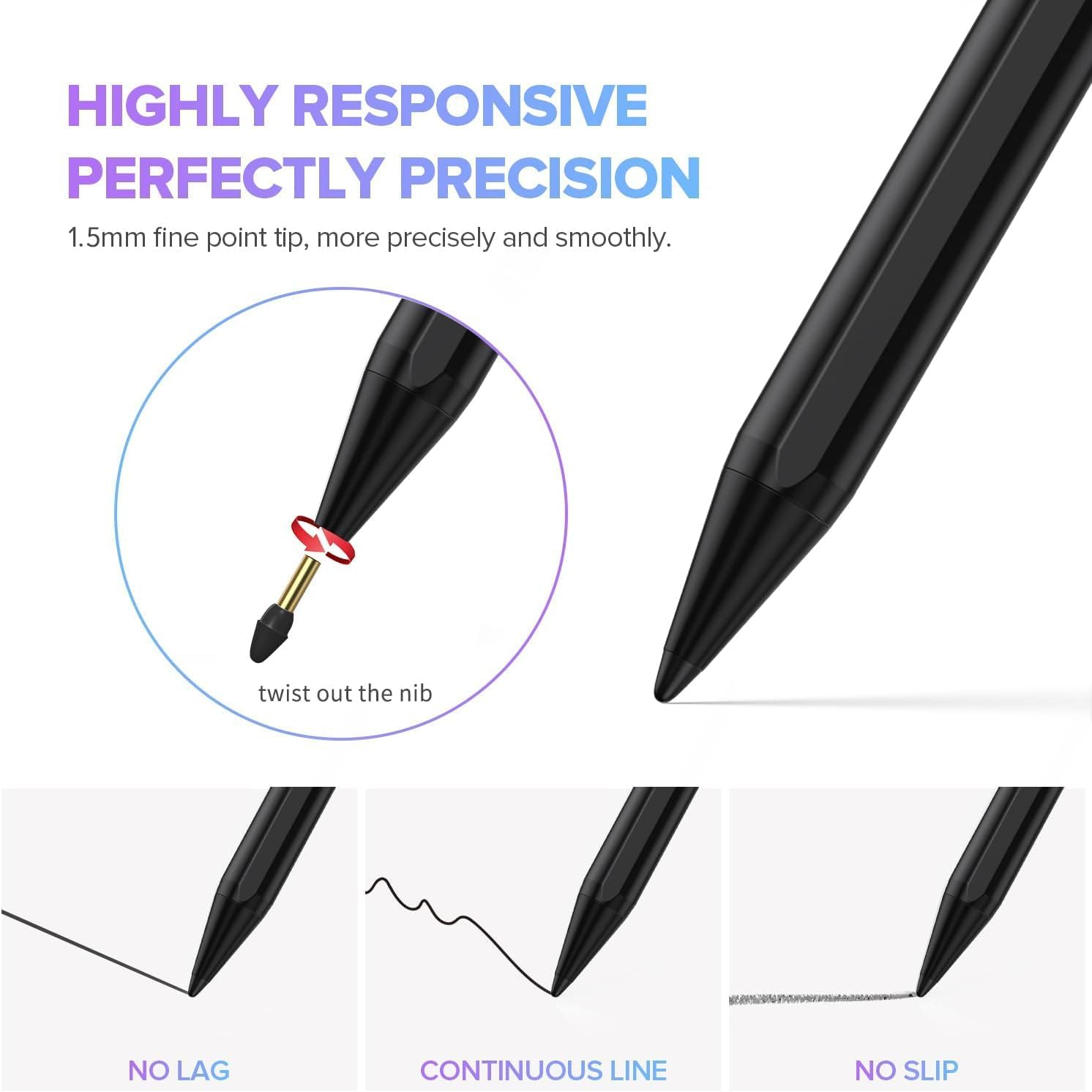 Stylus Pen for Ipad 6Th-11Th Generation-2X Fast Charge Ipad Pencil Compatible with 2018-2025 Ipad Pro 11"/12.9"/M4, Ipad Air 3/4/5/M2/M3,Ipad Mini 5/6 Gen-Black - Black image number 2