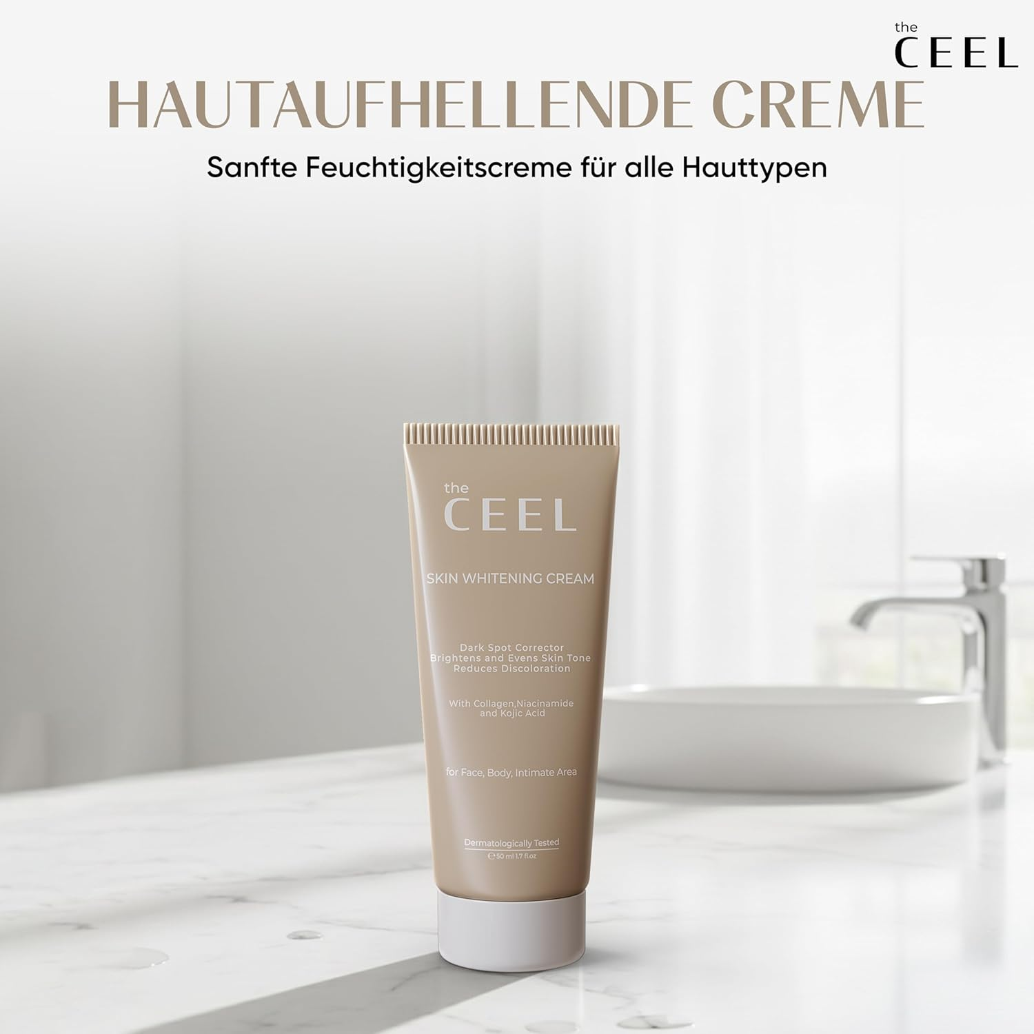 The Ceel Whitening Cream, Underarm Whitenening Cream, Skin Lightening Cream for Face, Intimate Area, Armpits, Knees, Intimate Whitening Cream with Glutathione, Kojic Acid (50 Ml)