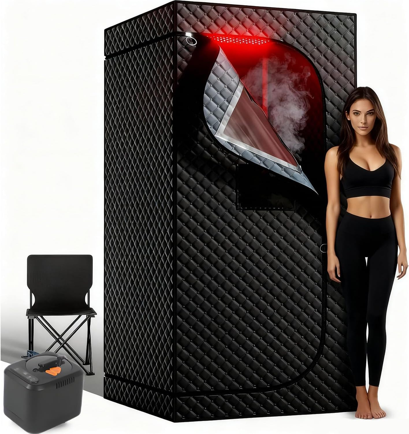 Portable Sauna Tent with Steam 660Nm Red Light & 850Nm Light Device, 3L Steamer, Folding Chair, Personal Sauna Box Sauna Tent Home Sauna