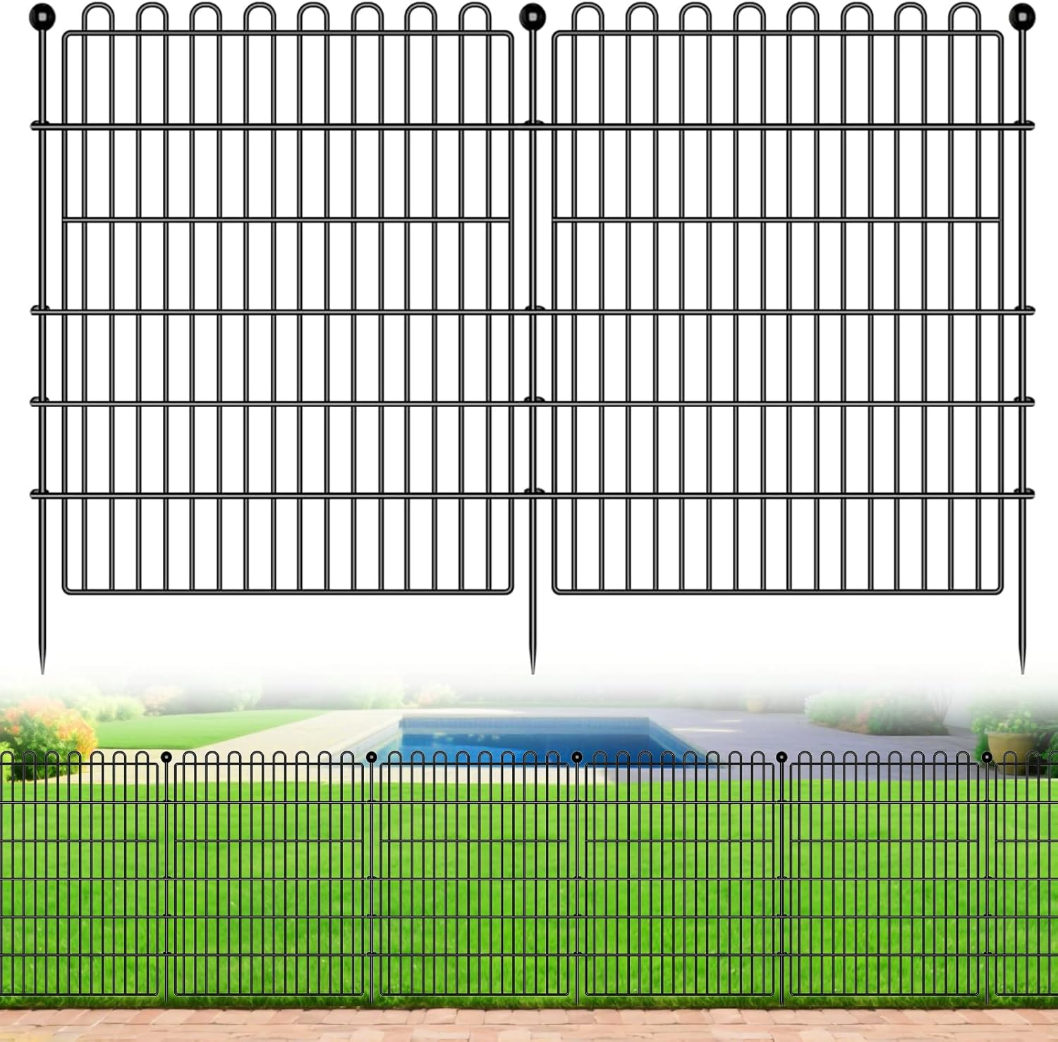 10 Panels Tall No Dig Decorative Garden Fence for Yard, Animal Barrier Fencing for Outdoor Dog, Metal Portable Garden Fences for Borders, Pets, Landscape (K15- Black, 10 Panels - 7.4M(L) X 81Cm(H)) image number 6