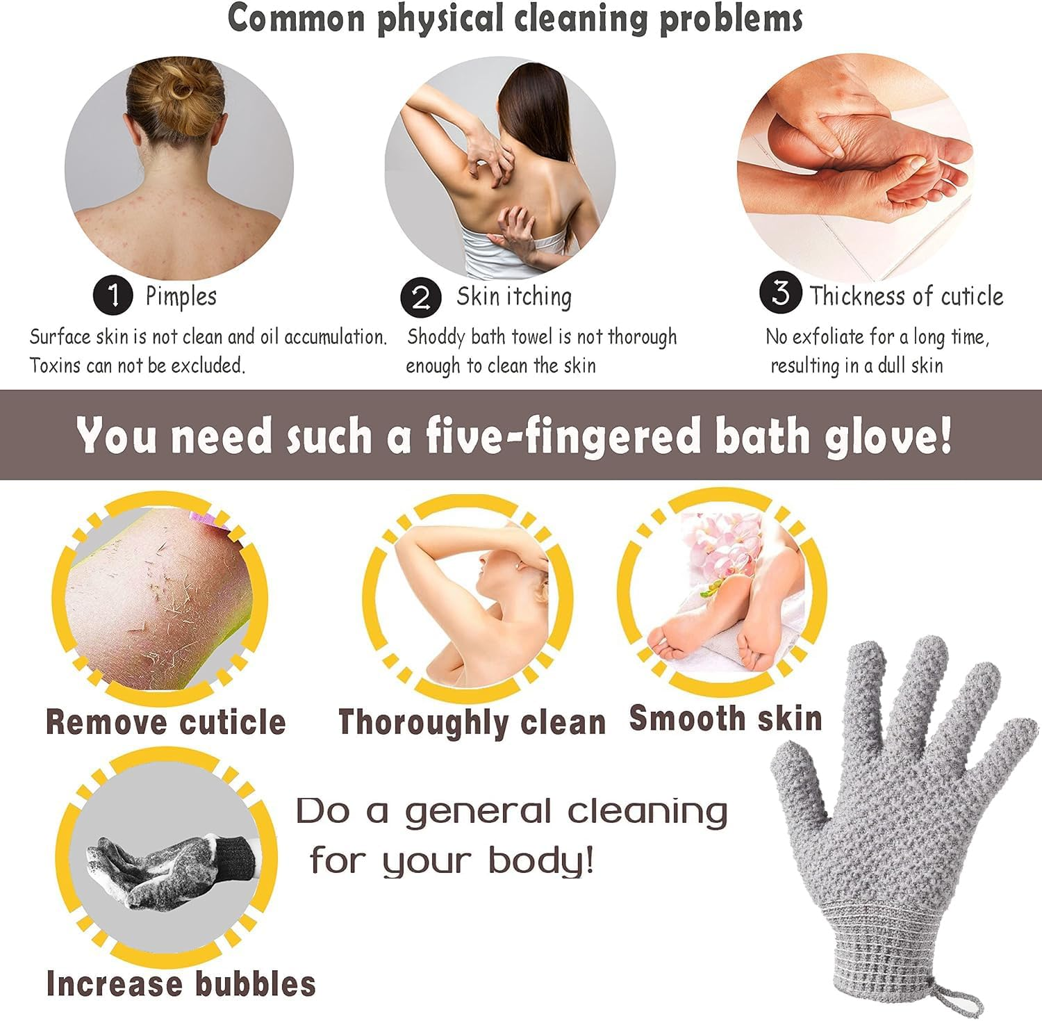 Bath Exfoliating Gloves Scrub - 4 Pcs (2Pairs) Lengthened and Large Exfoliating Scrubbing Gloves for Shower, Spa, Massage - Scrub Exfoliating Mitts for Body, Face, Hand and Foot (Black and Gray) (2 Pairs Gray) image number 5