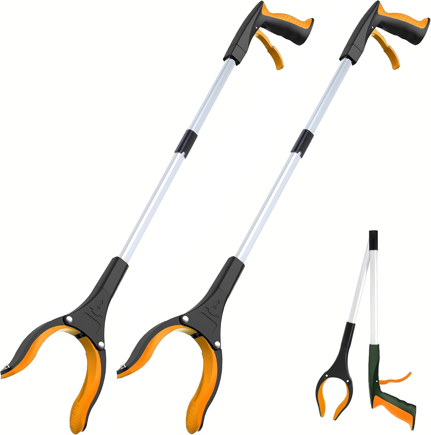Reacher Grabber - Foldable Gripper and Reaching Tool - 32&rdquo;Extra Long Handy Trash Claw Grabber, Mobility Aid Reaching Assist Tool for Trash Pick Up, Litter Picker, Arm Extension (Orange) - Black Blue image number 5