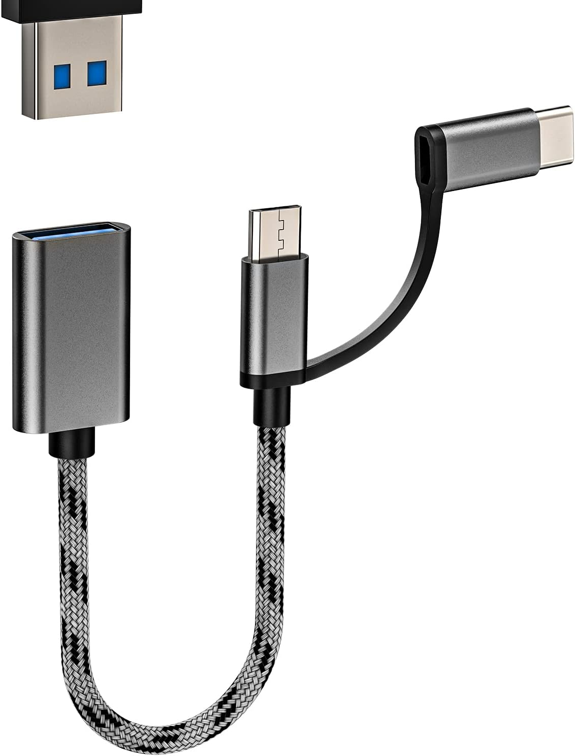 Micro USB+USB-C Male to USB a Female Adapter(2In1) Mouse Camera Card Reader Keyboard Android Thunderbolt Converter OTG Adaptador Compatible for Samsung Macbook Apple Iphone15 Pro Max Ipad CJJ image number 3