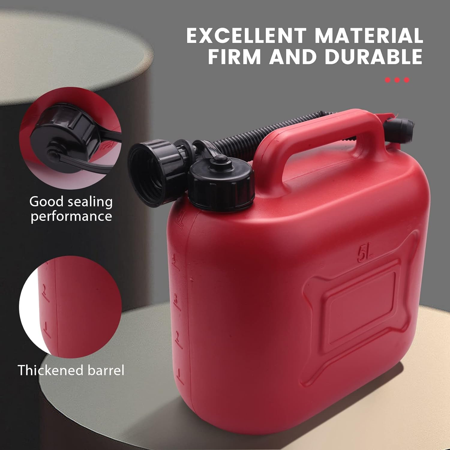 5L Car Fuel Tank Can Spare Plastic Petrol Gas Container Anti-Static Fuel Carrier with Pipe for Car Travel image number 5