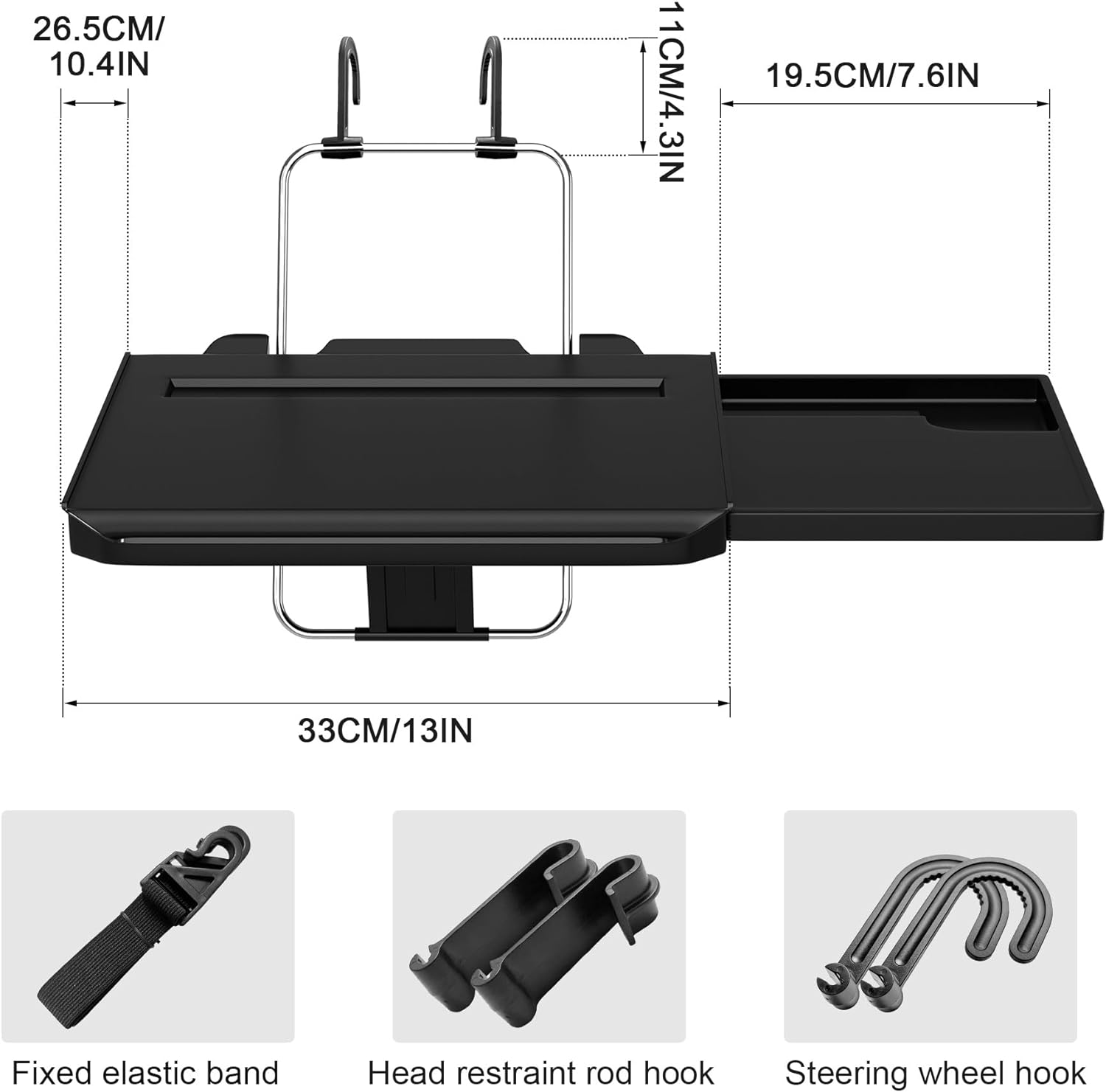 Car Steering Wheel Tray, 2 in 1 Foldable Laptop Car Desk, Black image number 5