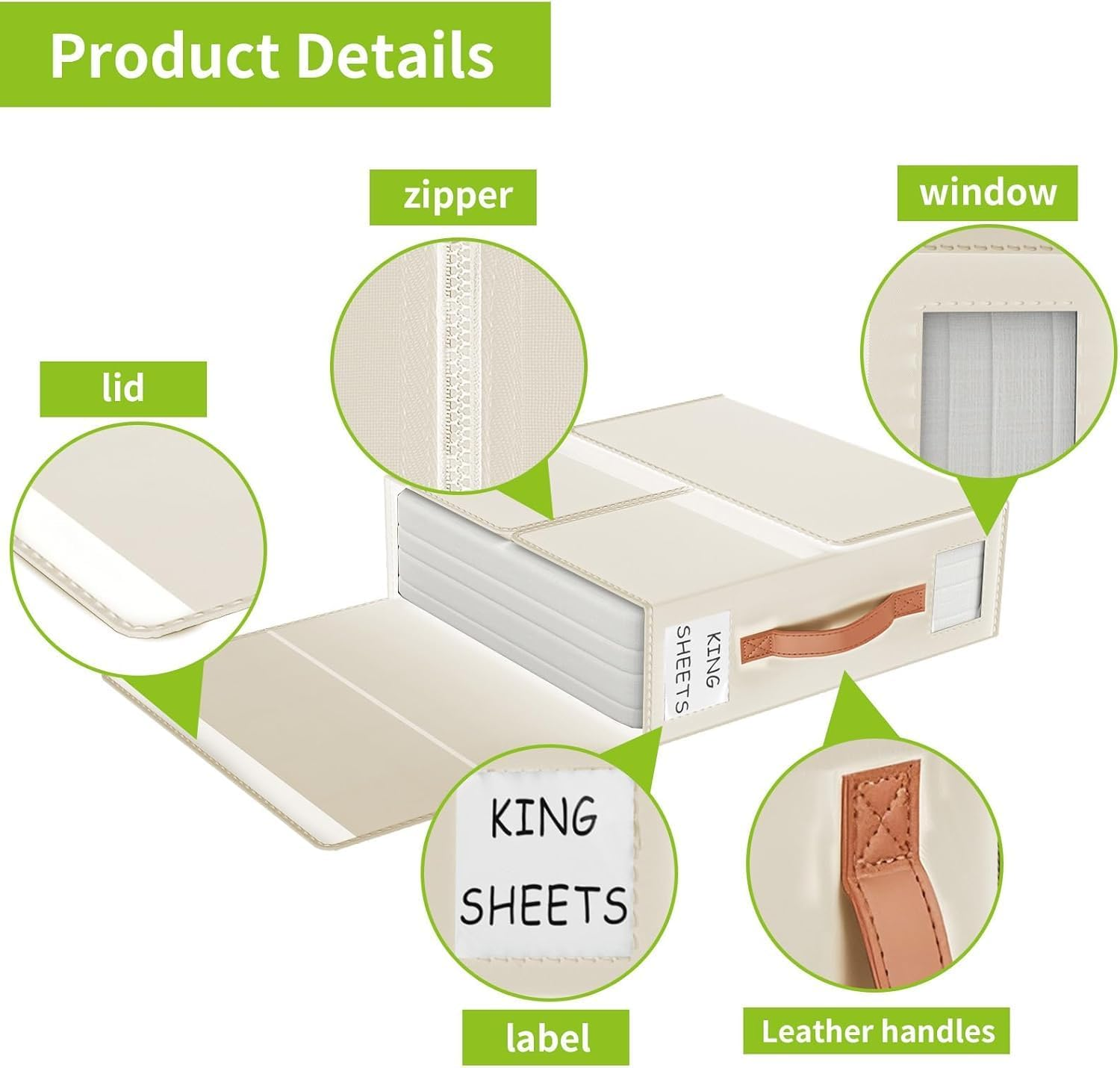 Foldable Bed Sheet Organizers and Storage - 4 Pack with PU Leather Handles, Bedding Set Organizer for Bed Sheets, Pillowcases, Linen Closet, Clothes & Towels image number 4