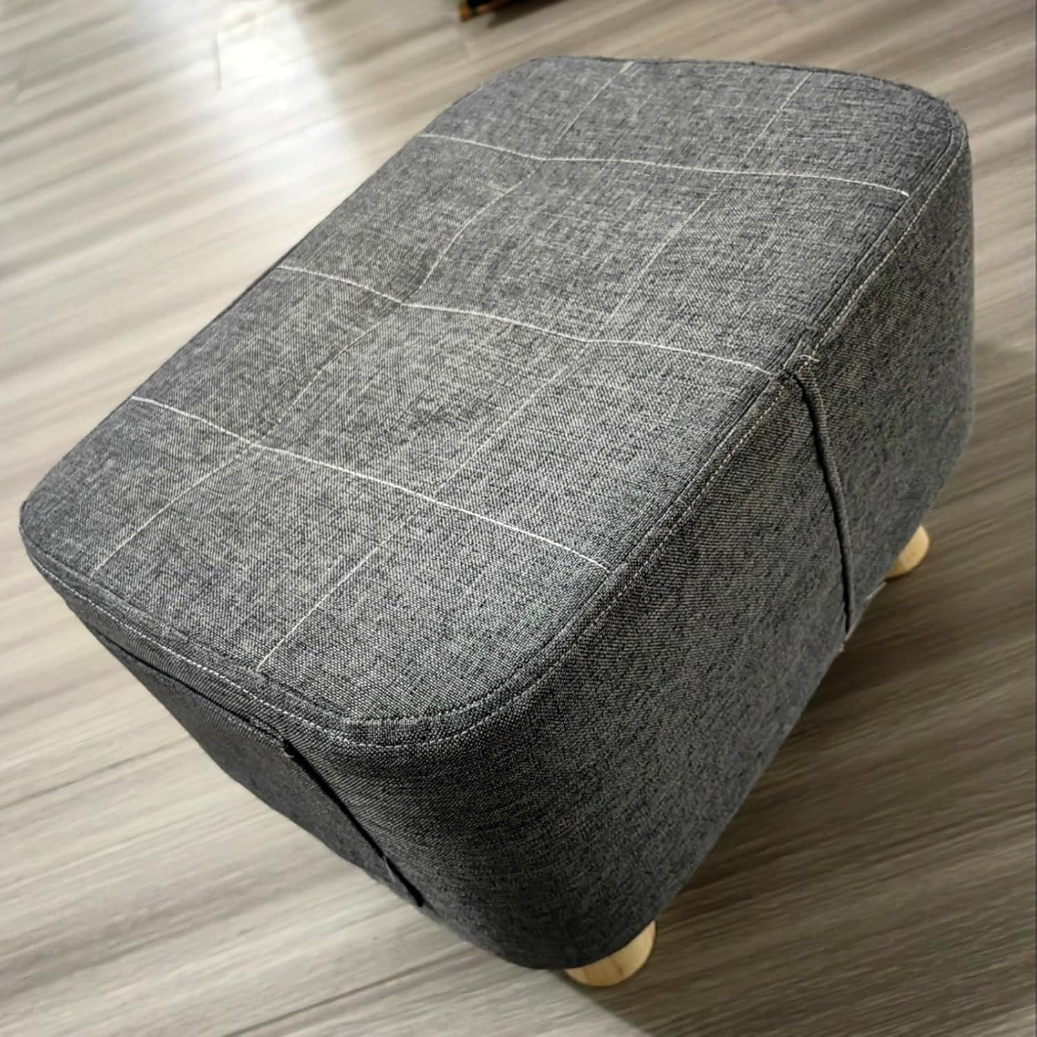 Modern Ottoman Footstool with Wooden Legs, 40 X 28 X 28 Cm, Fabric, Wooden Frame, 150 Kg Capacity A265 (Black) image number 4