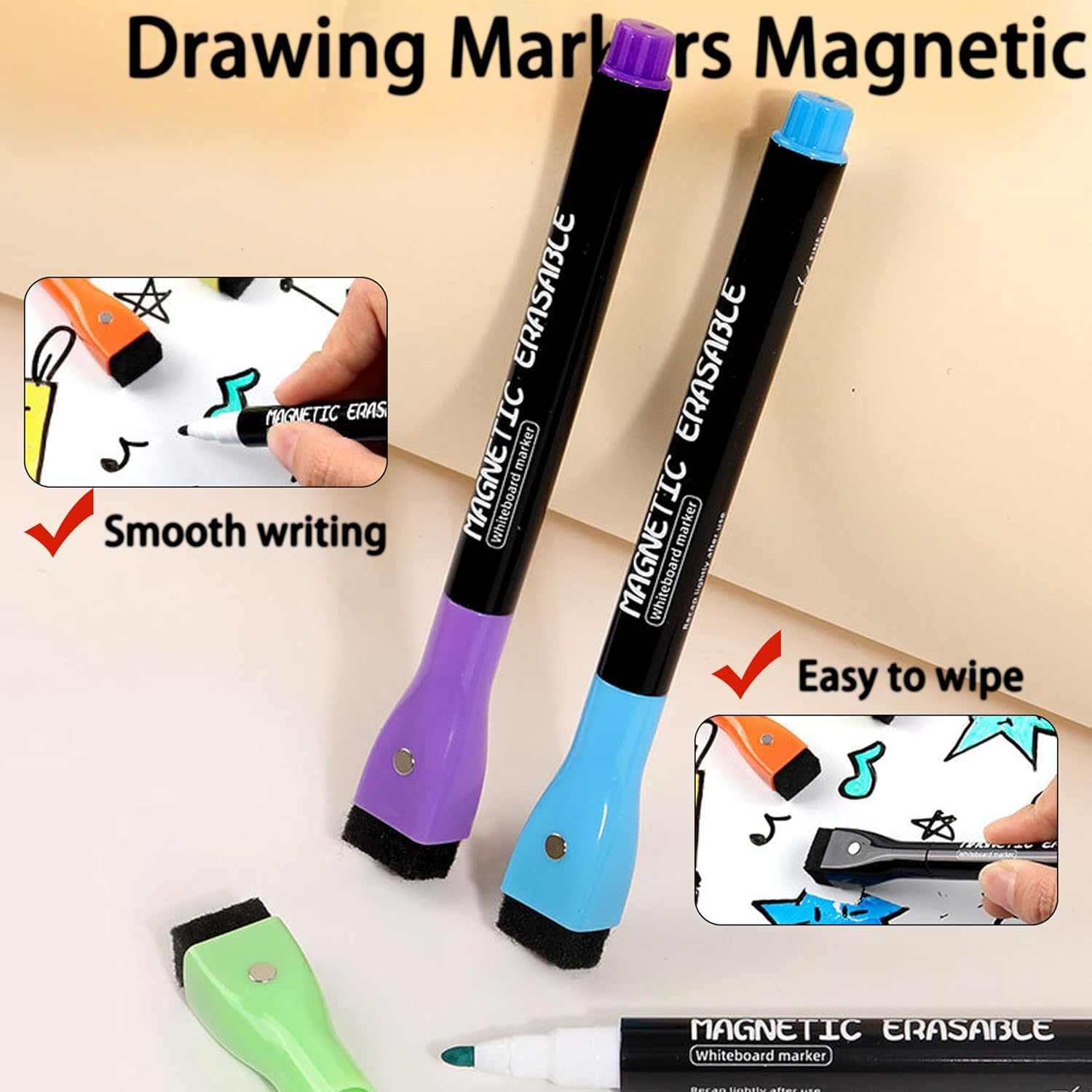 Chalk Markers 12 Count Colorful Fine Tip Dry Erase Markers with Eraser Drawing Markers Magnetic Whiteboard Markers 1-2Mm Bullet Tip for Chalkboard Erasable Chalkboard Pens Menu Board