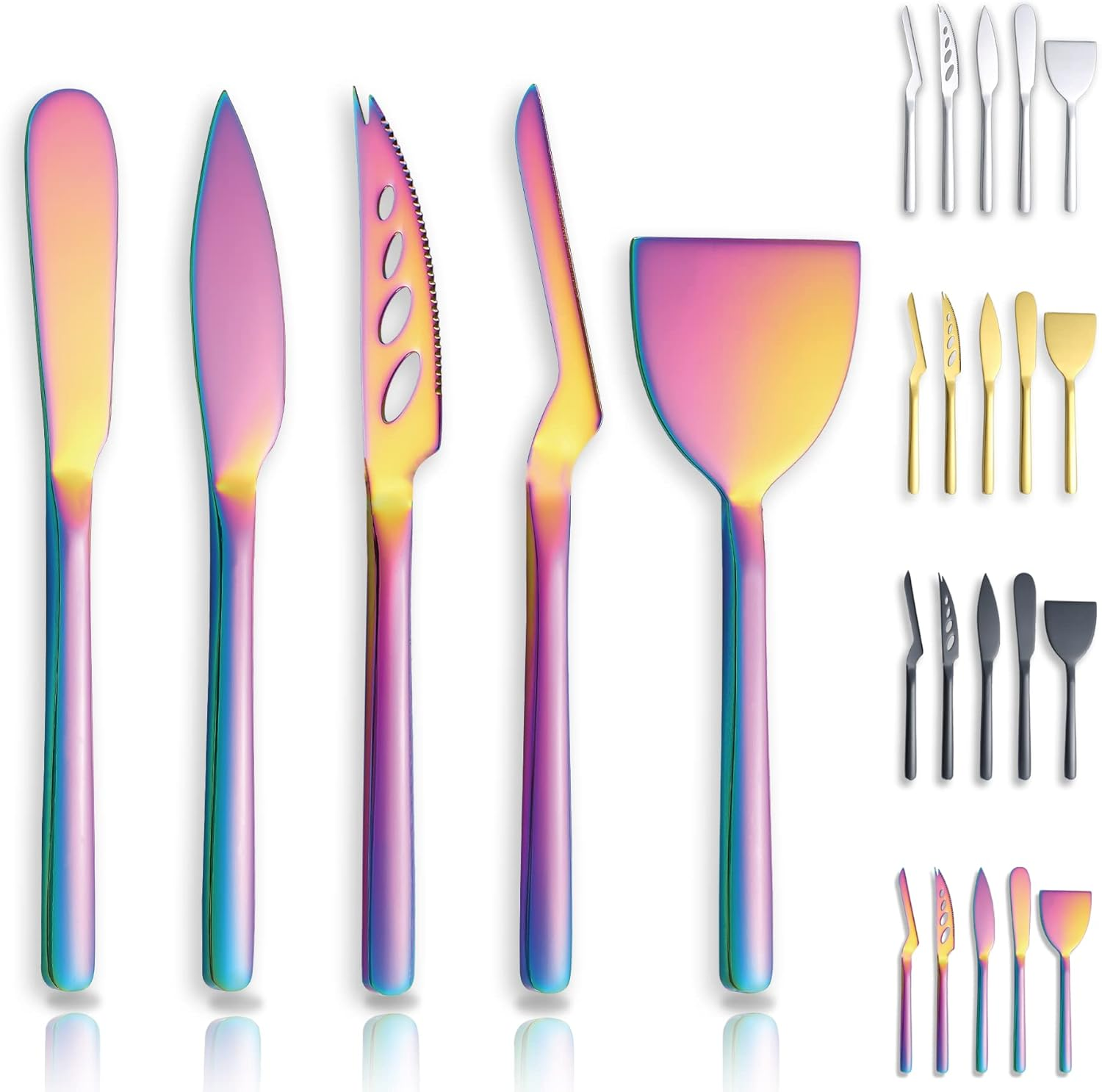 Berglander 5-Piece Cheese Knife Set, Suitable for All Cheeses, Stainless Steel Cheese Knives, Ergonomic Design, Suitable for Cutting Butter (Gold)