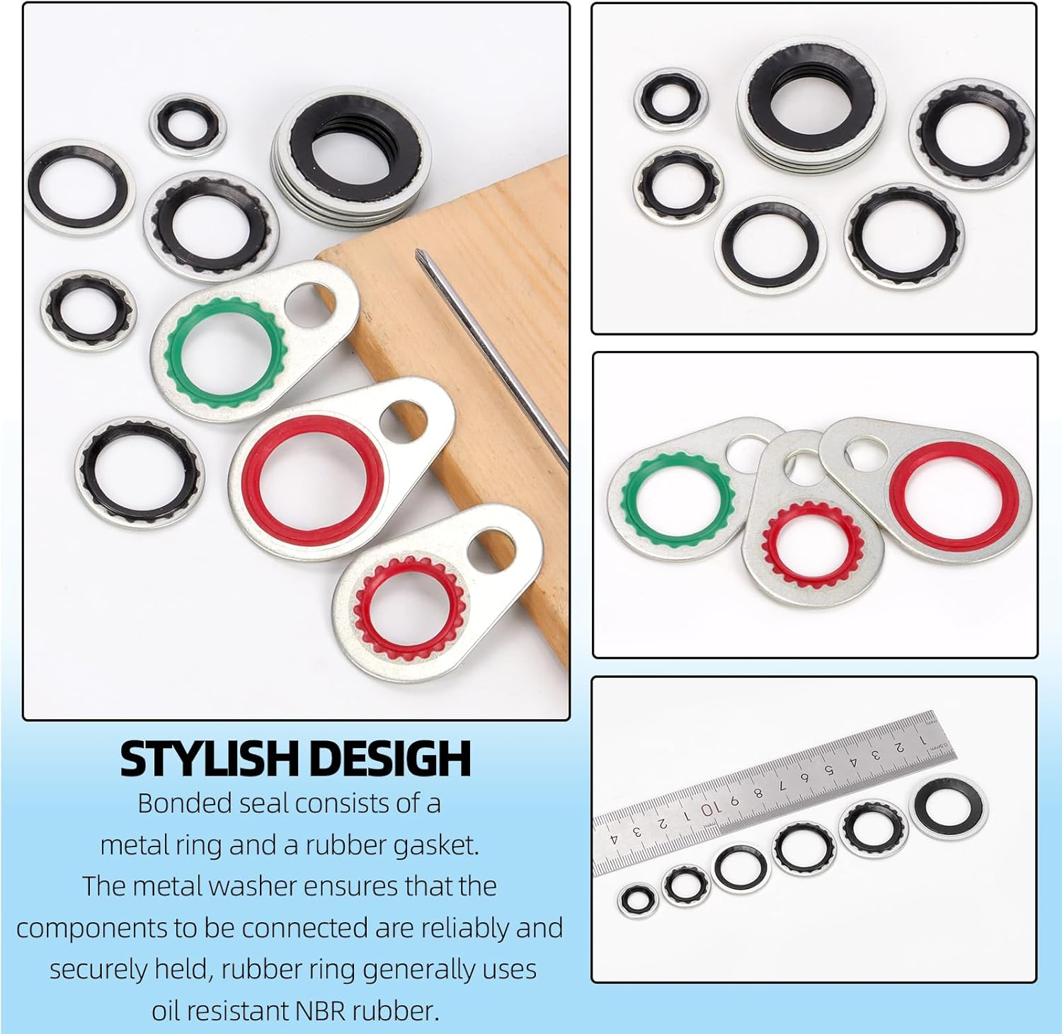 Glarks 60Pcs Air Conditioning Compressor Port Seal Washer Kit, BC-6004 BC-6005 BC-6001 BC-6003 BC-6002 BC-6003A BC-6010 BC-1700219 BC-6009 AC Port Seal Washer Kit, A/C Compressor Seal Washers Kit image number 6
