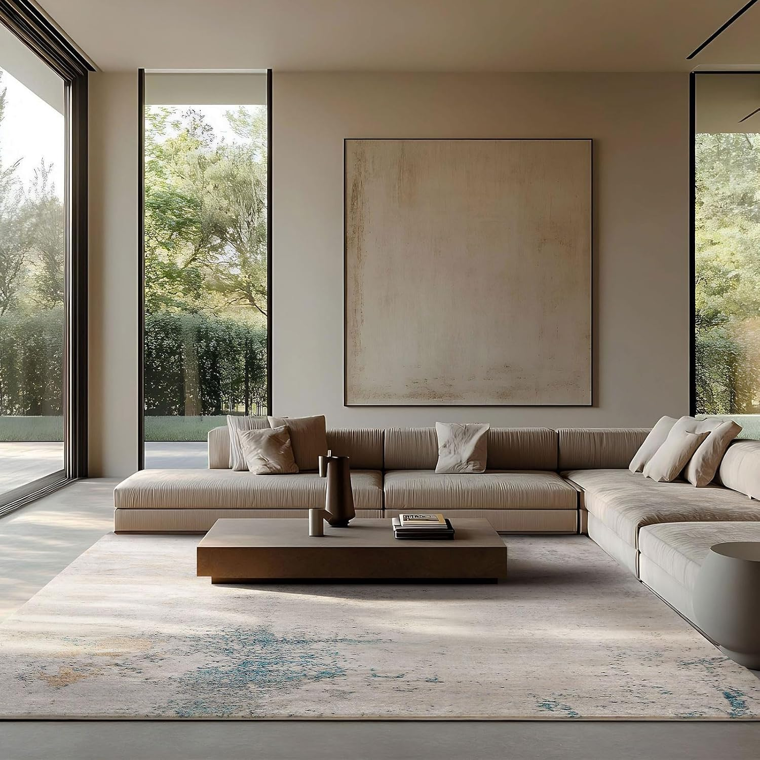 Safunion Area Rugs Living Room Rugs for Bedroom Kitchen Non-Slip Carpet Modern Abstract Rug Soft Floor Mat Home Decor Carpet (Abstract Grey/Blue/Gold/Multi, 200X300Cm) image number 7