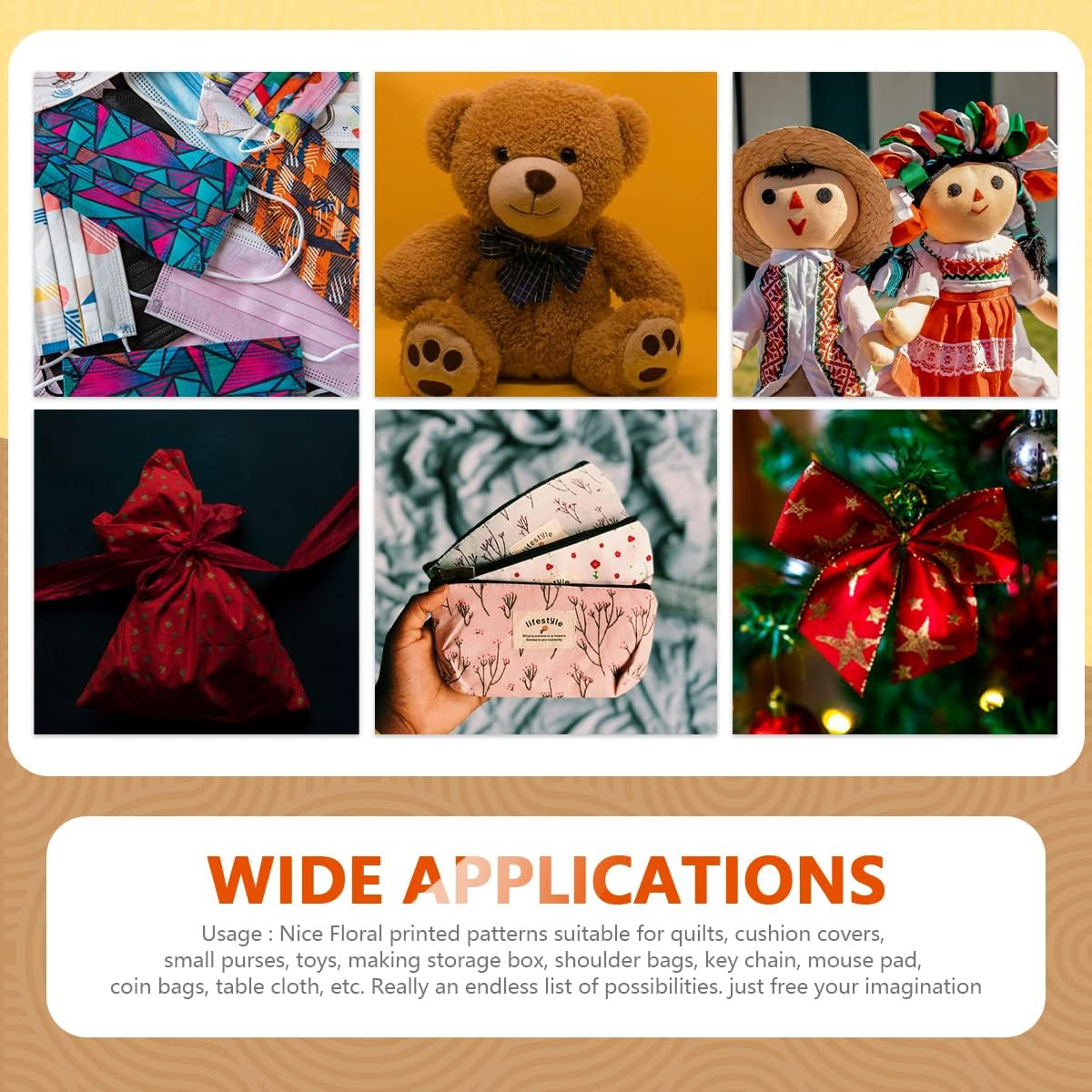 9.8X 9.8 Cotton Print Fabric Bundle Squares Pre-Cut Multicolor Design Printed Quilting Sewing Floral for Quilting Patchwork DIY Craft Scrapbooking Cloth (Red/Yellow/Green/Blue/Pink/Purple/Black/Navy) image number 3