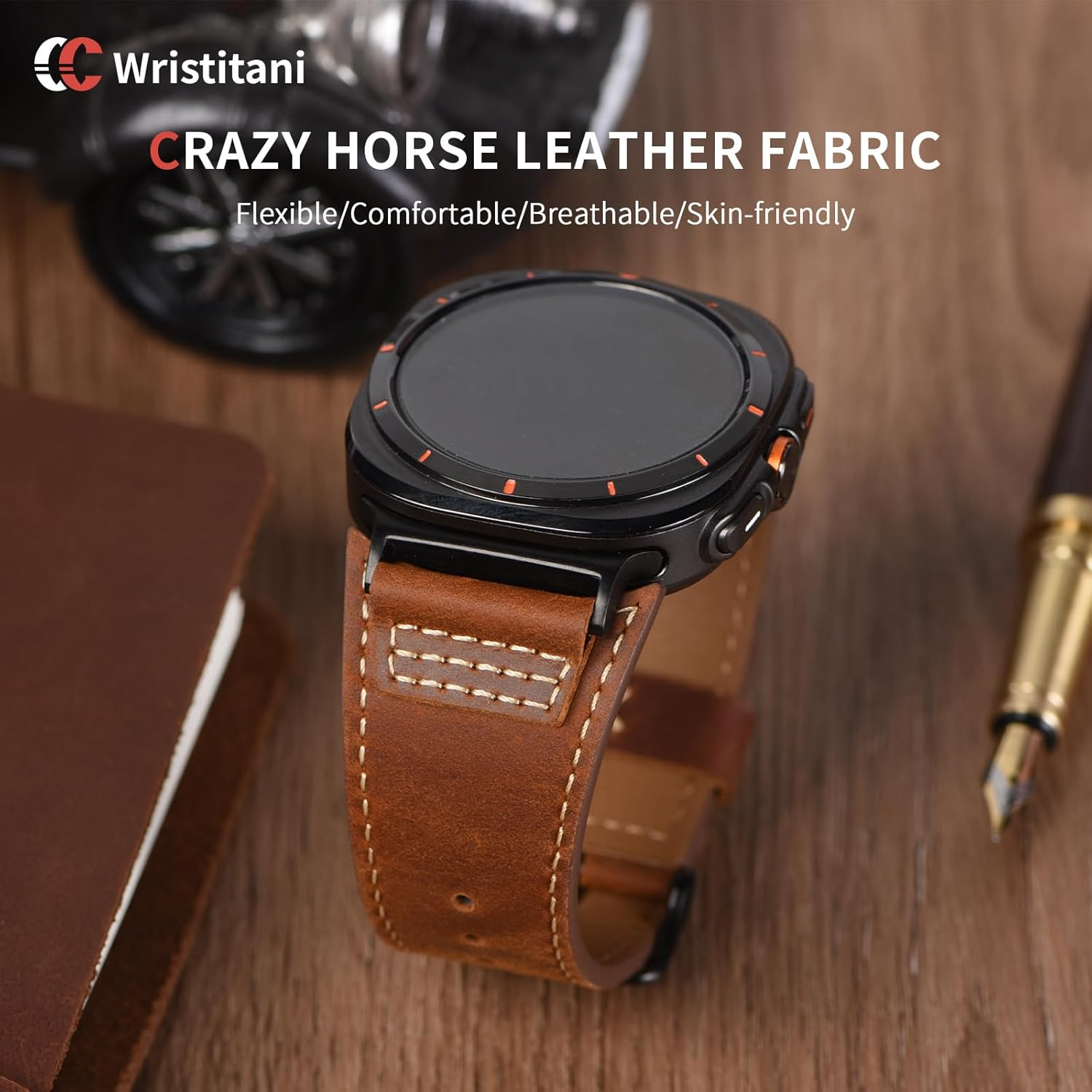 Wristitani Leather Band Compatible with Samsung Galaxy Watch Ultra Bands 7 6 5 4 for Men, Top Genuine Leather Replacement Vintage Strap for 47Mm 46Mm 45Mm 44Mm 43Mm 42Mm 40Mm image number 7