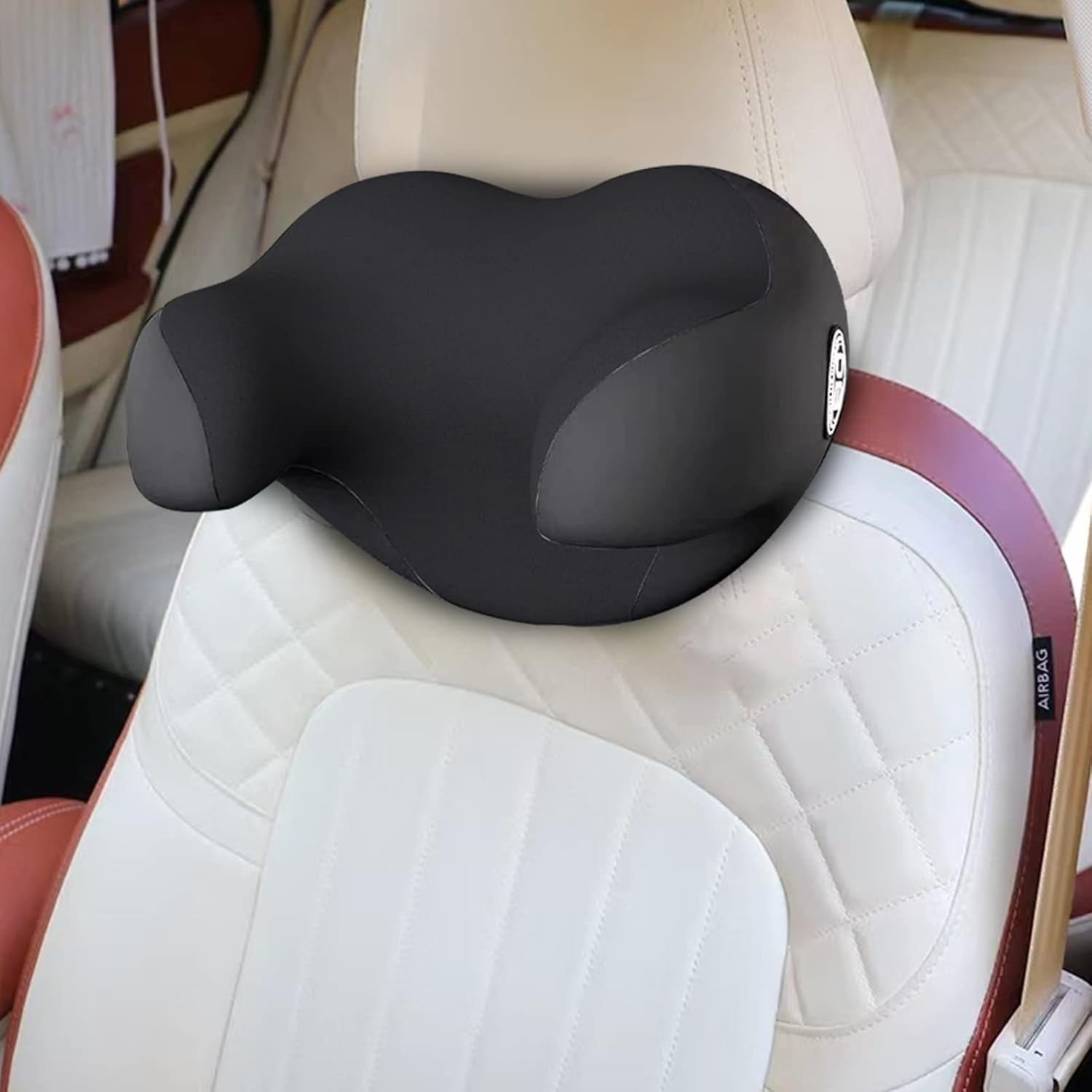 SPRFUFLY U-Shaped Car Headrest Pillow for Sleeping, 100% Memory Foam Car Pillow with Breathable Removable Cover, Ergonomic Design - Ideal Car Companion for Naps & Neck Pain Relief (Black, 1PC)