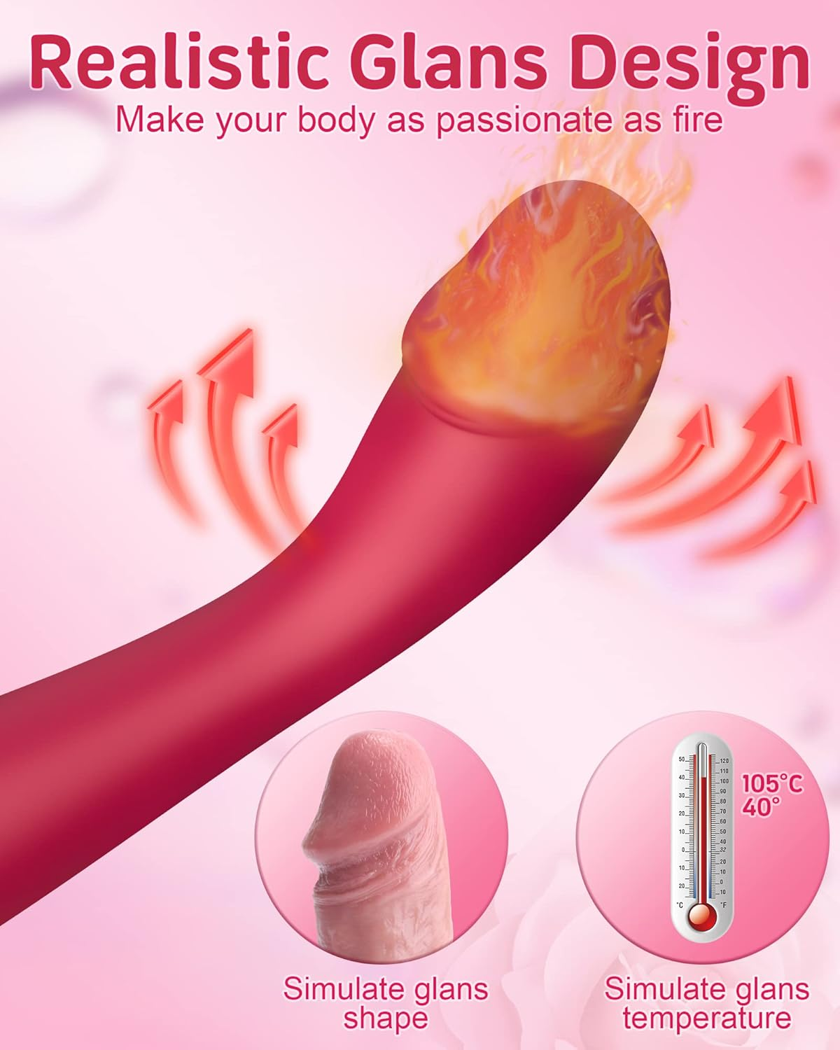 G Spot Vibrator Powerful Dildo - with 10 Vibration Modes & Heating Function, Bukinler Vibrating Personal Massager for Clitoris Vagina and Anal Stimulation, Clitoral Vibrator Adult Female Sex Toys & Game (Red) image number 4