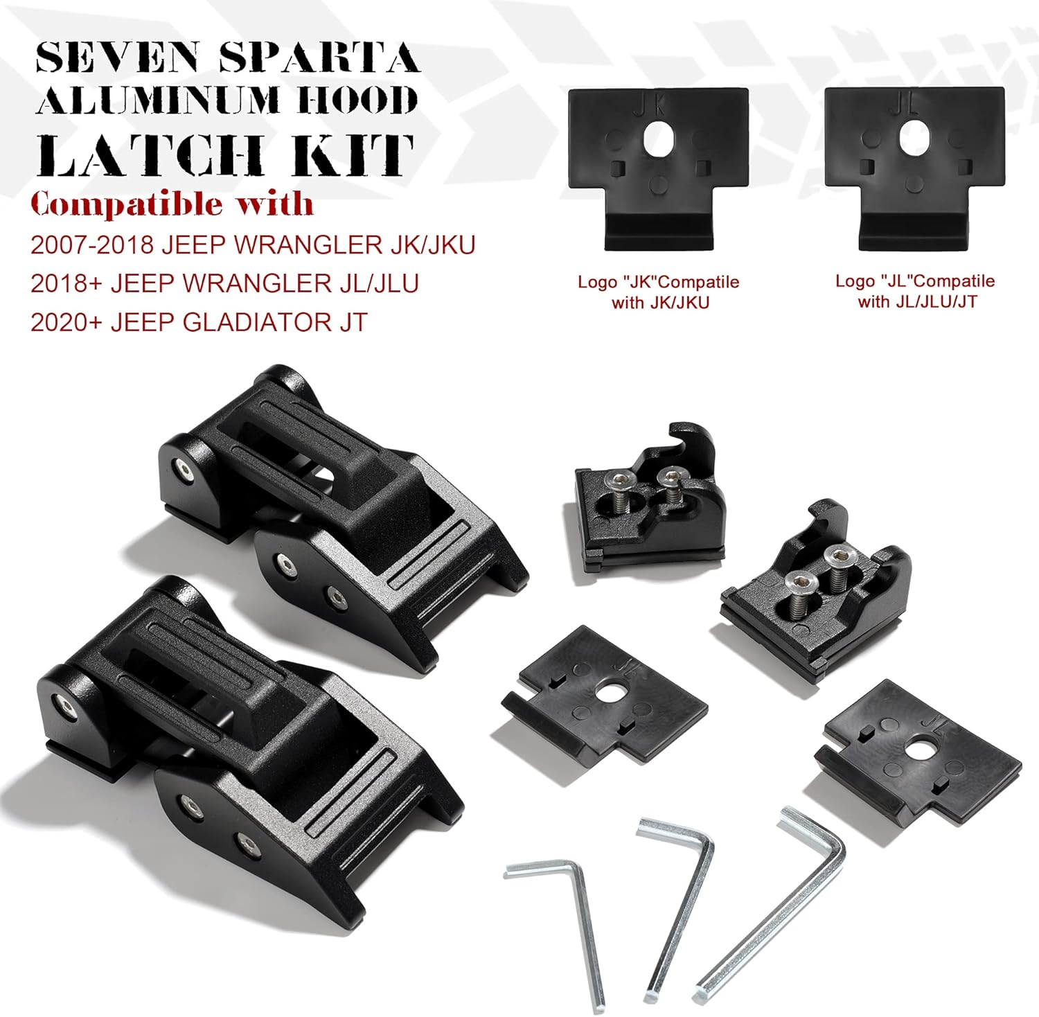 Seven Sparta Hood Latches Aluminum Hood Catch Compatible with Jeep Wrangler JK/JKU 2007-2017, JL/JLU 2018-2022 & Jeep Gladiator 2020-2022, 1 Pair (Base) image number 5