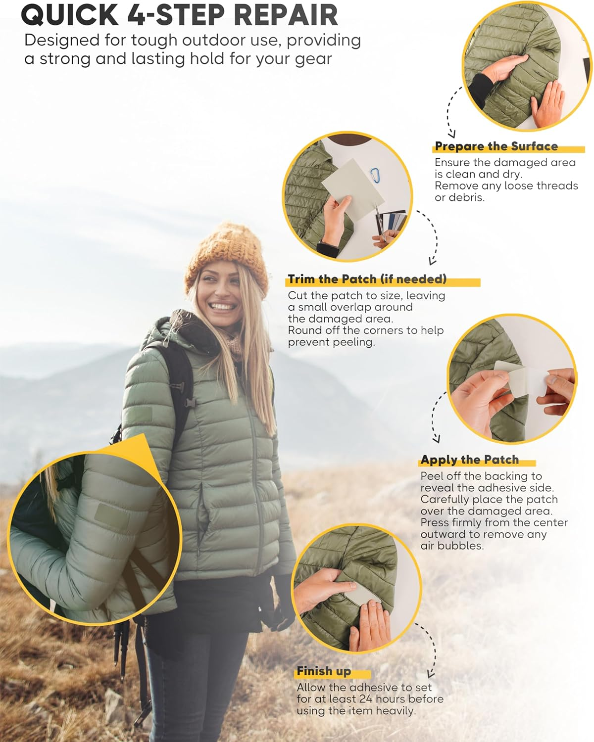 ZEFFFKA Nylon Self-Adhesive Repair Patches 8 Pack Waterproof Durable 13X18 Cm 5X7 Inch Fabric Patches for Jackets Tents Backpacks Sleeping Bags Clothing 8 Assorted Colors No Ironing Easy Fix image number 4